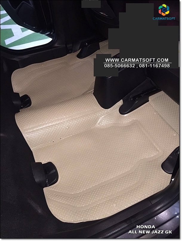 ยางปูพื้นรถยนต์ NEW JAZZ 2014 (GK) รุ่นMiniMat กระดุมเม็ดเล็ก PVC รีดขอบ สีครีม (เต็มคัน)