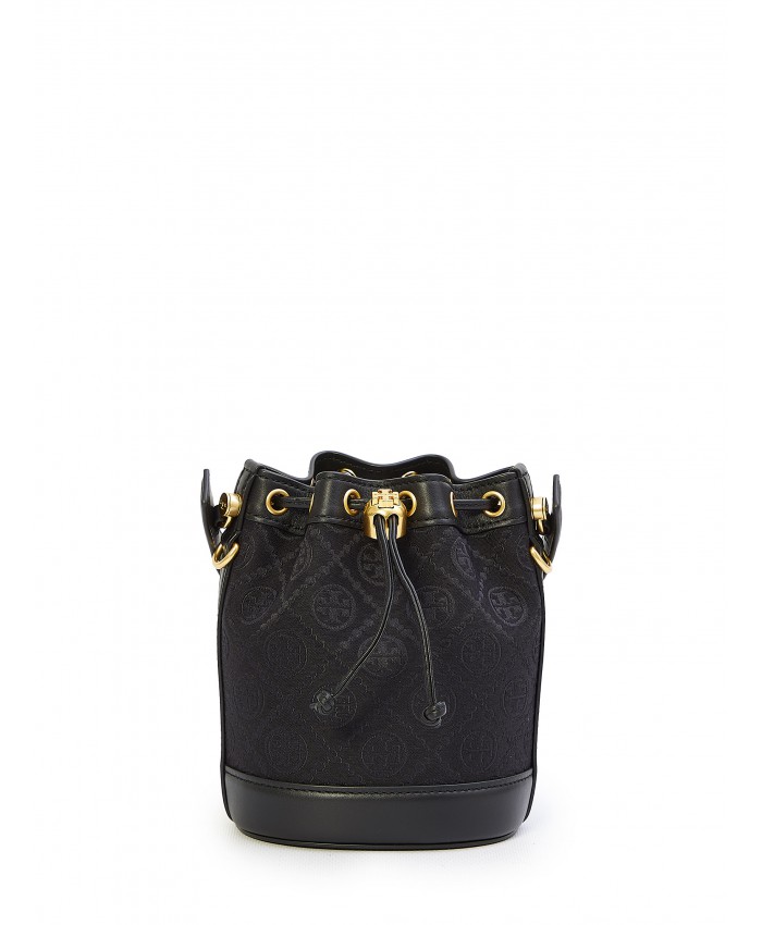 TORY BURCH Mini T Monogram Bucket Bag jacquard black / Tory Mini Bucket Bag กระเป๋าทรงบัคเก็ต ไซส์มินิ สีดำสุดคลาสสิก สีดำคลาสสิก กระเป๋าทรงขนมจีบ รุ่นใหม่ล่าสุด วัสดุผ้าแจคการ์ด ตัดขอบหนังสวย