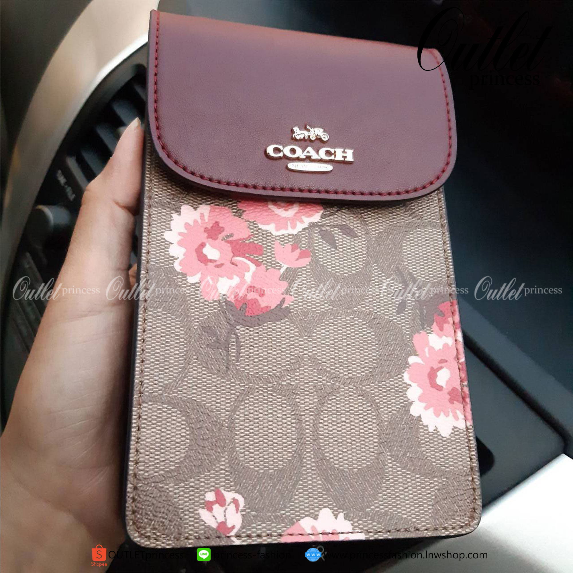 ของแท้ 100% COACH F76988 NORTH/SOUTH PHONE CROSSBODY IN SIGNATURE CANVAS WITH PRAIRIE DAISY CLUSTER PRINT