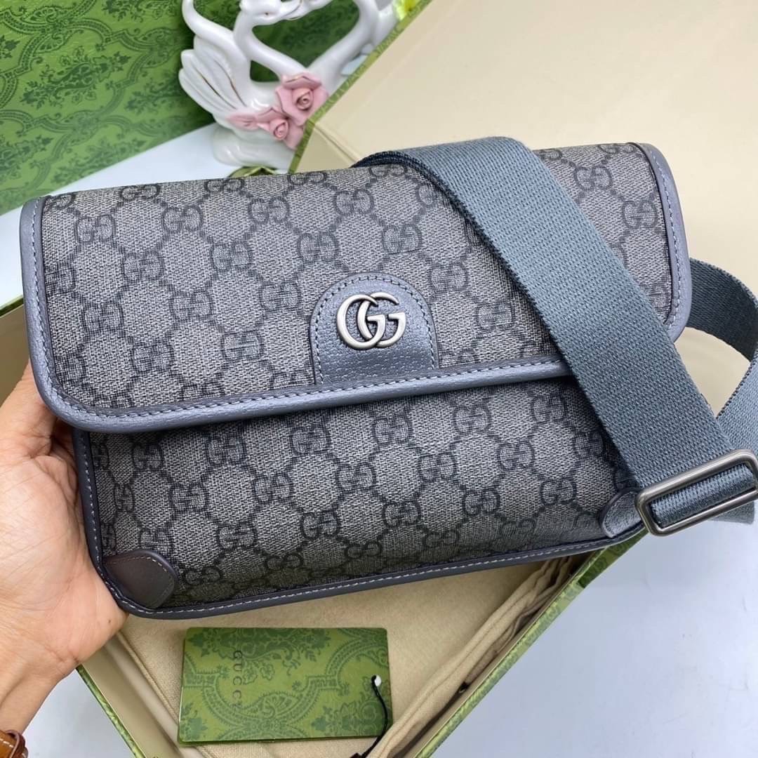 GUCCI OPHIDIA GG SMALL BELT BAG GRAY / Gucci Belt Bag กระเป๋าคาดเอวสีเทา หนังแท้ผสมแคนวาส หล่อ สวย เท่ คูลๆ ควรมีเข้ากับทุกชุด ใช้ได้ตลอดกาล ไม่ตกยุค เกรดออริ 1:1 สลับแท้