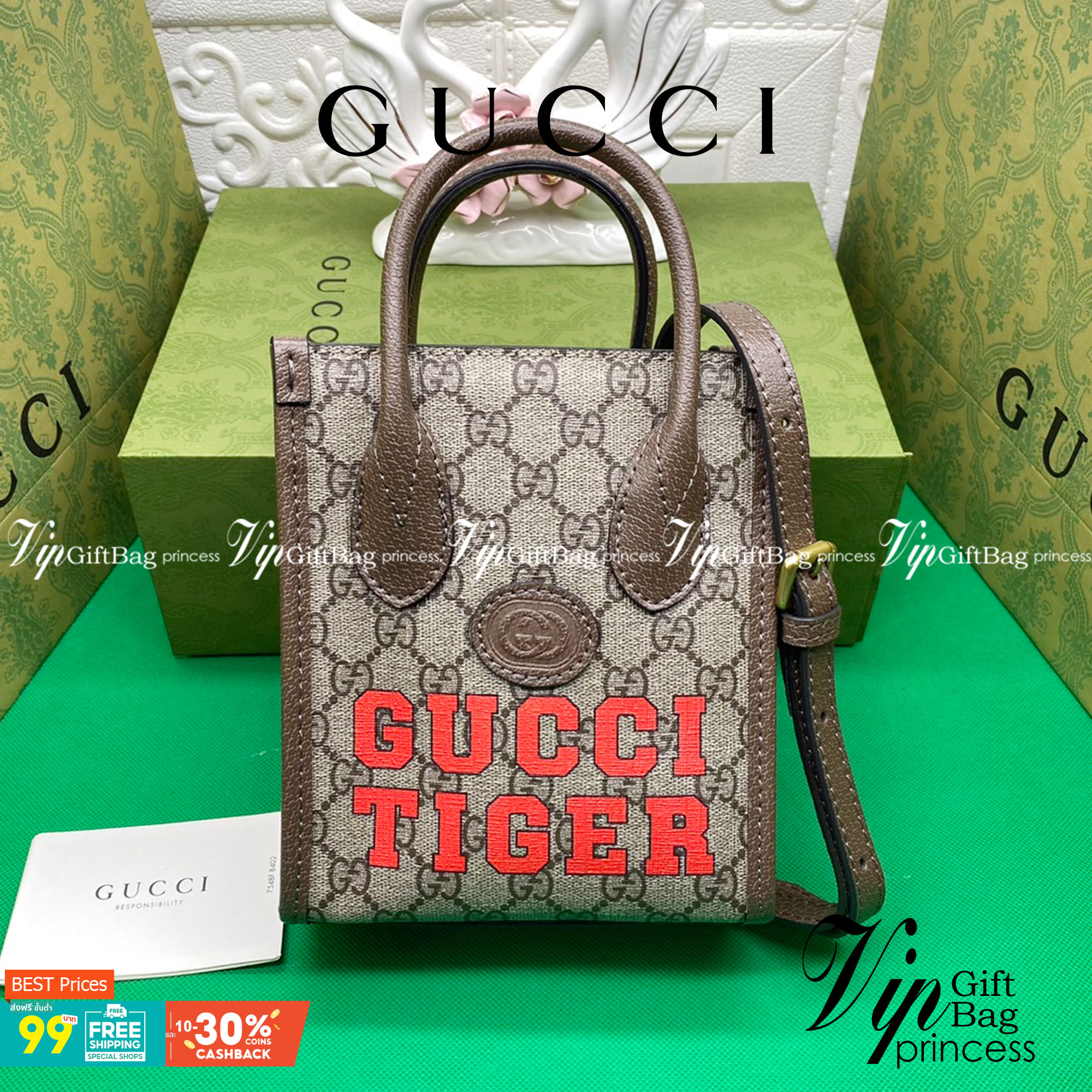 หนังแท้ Gucci Tiger GG mini tote bag พร้อมส่งที่ไทย