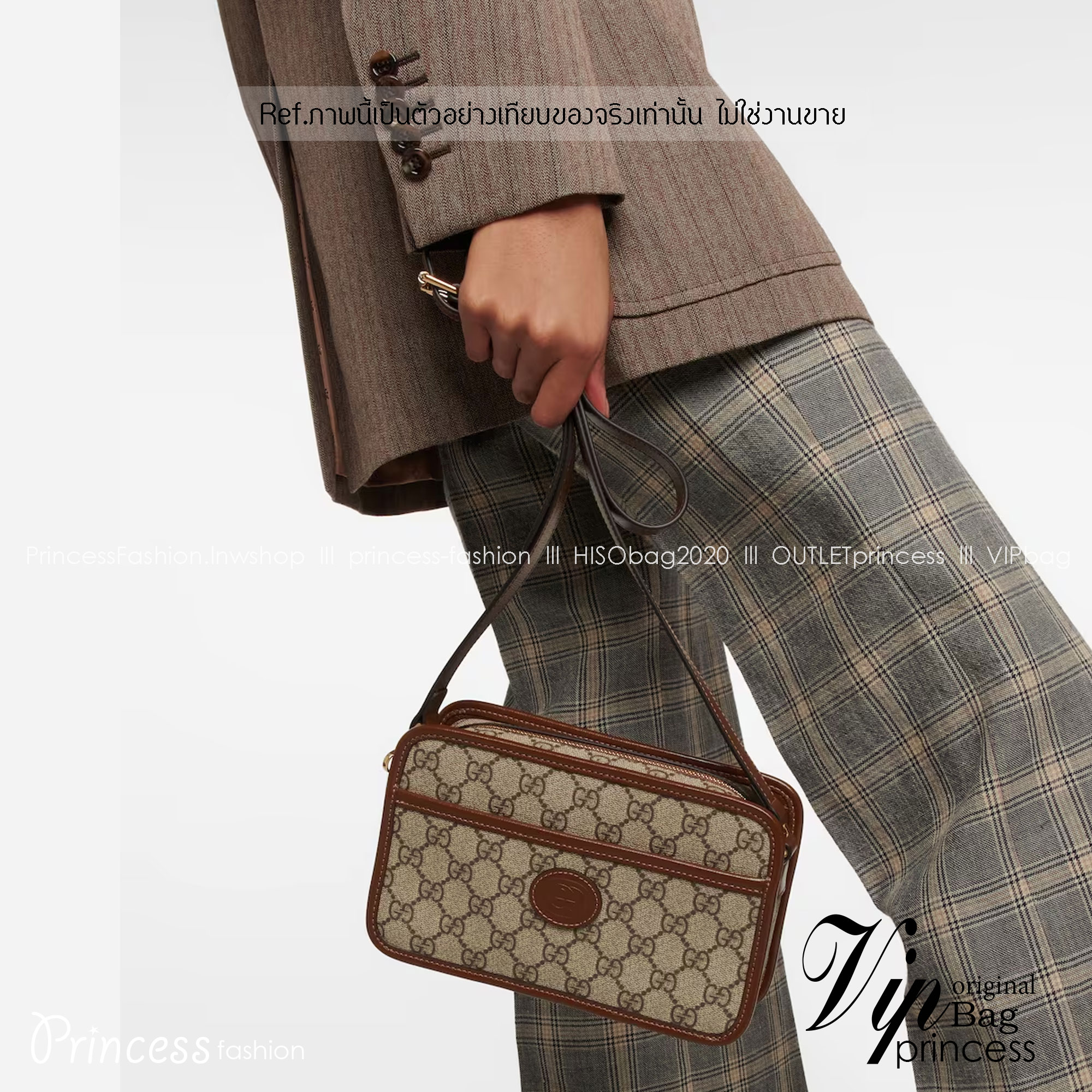 GUCCI Leather-Trimmed Monogrammed Coated-Canvas Messenger Bag กระเป๋าทรงแมสเซ็นเจอร์โมโนแกรม เกรดออริ ท็อป สลับแท้ 1:1 เกรดดีสุด ใช้งานต่างประเทศได้