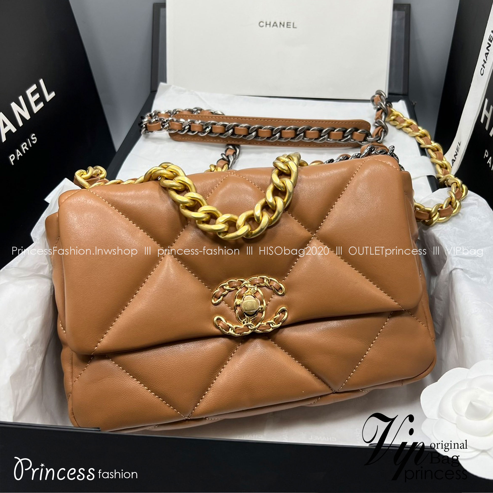 CHANEL 19 HANDBAG กระเป๋าสะพายดีไซส์คลาสสิคหนังแท้นิ่มเงาสวย เกรดออริ ท็อป สลับแท้ 1:1 เกรดดีสุด ผ่านทุก ตม ใช้งานต่างประเทศได้