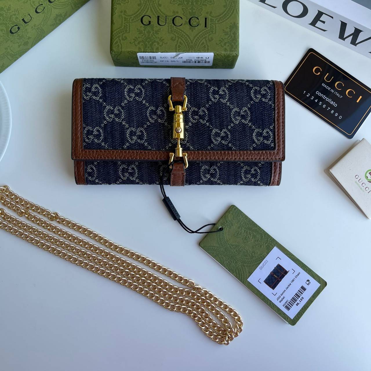 พรีเมี่ยมกิ๊ฟแท้ 100% 】GUCCI Jackie 1961 chain wallet กระเป๋าสตางค์ใบยาวพร้อมโซ่ทอง แบบใหม่สวยหรูมากค่ะ