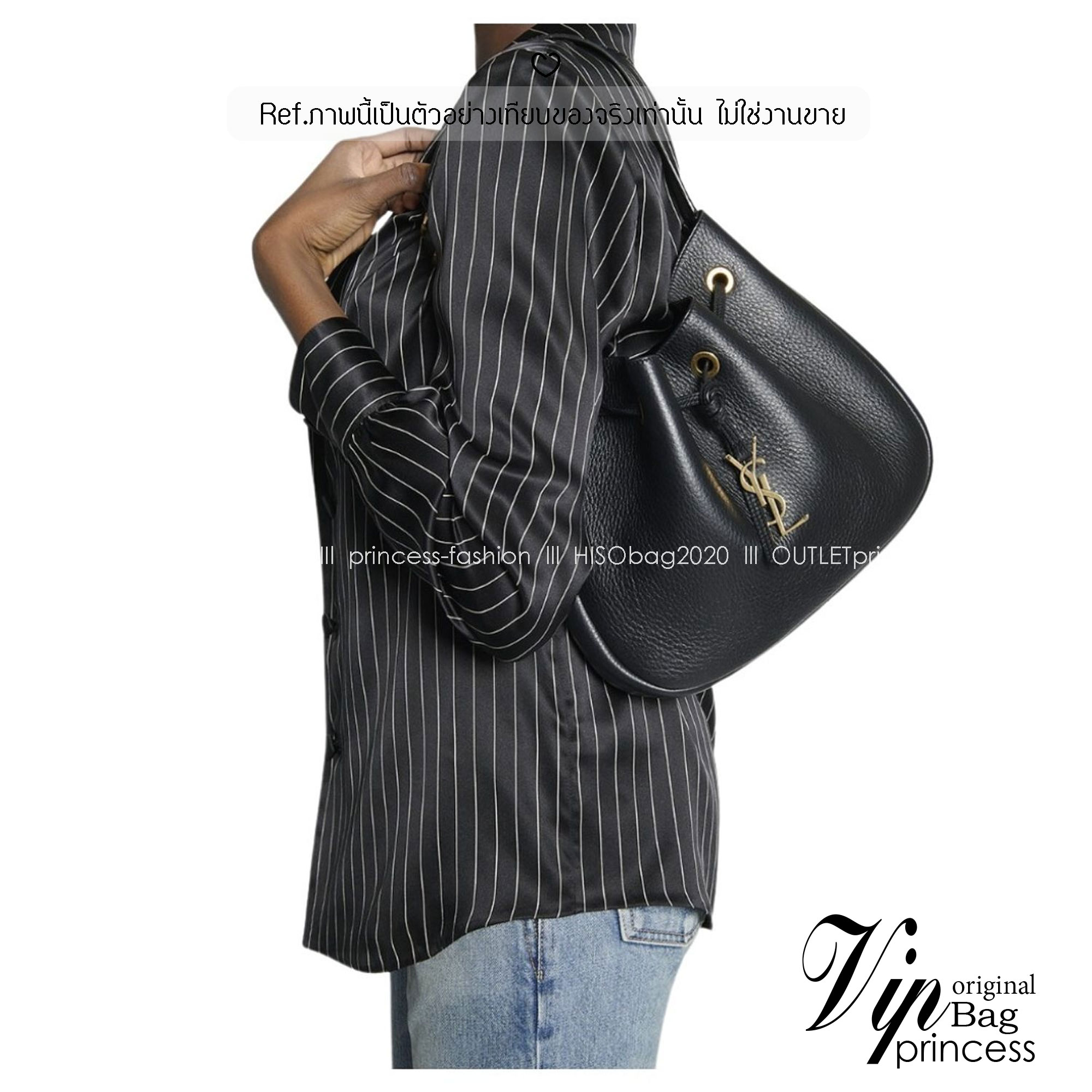 ORI หนังแท้ | YSL PARIS VII small hobo in grained leather / YSL Bucket Bag กระเป๋าสะพายทรงโฮโบบัคเก็ต งานหนังแท้ลายเกรน ฟังก์ชั่นสุดเลิศพร้อมเชือกรูด ดีไซน์รูปทรงใช้งานง่าย ภายในโล่งกว้างมาก