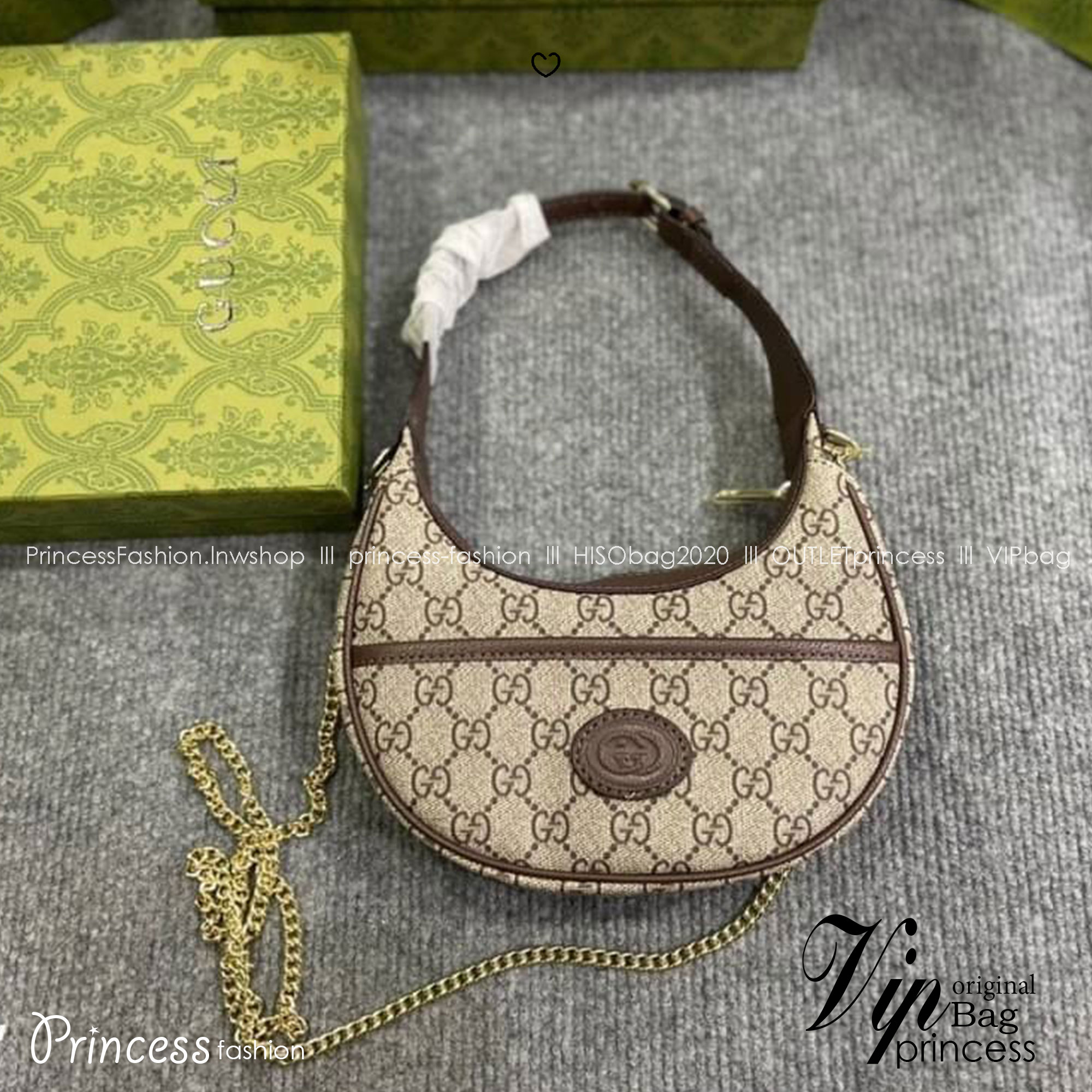 GUCCI half-moon Ophidia mini shoulder bag กระเป๋าสะพายไหล่รูปทรงพระจันทร์เสี้ยว Canvas GG Supreme กระเป๋าขนาดมินิให้ความรู้สึกย้อนยุคอันโดดเด่น สไตส์วินเทจ
