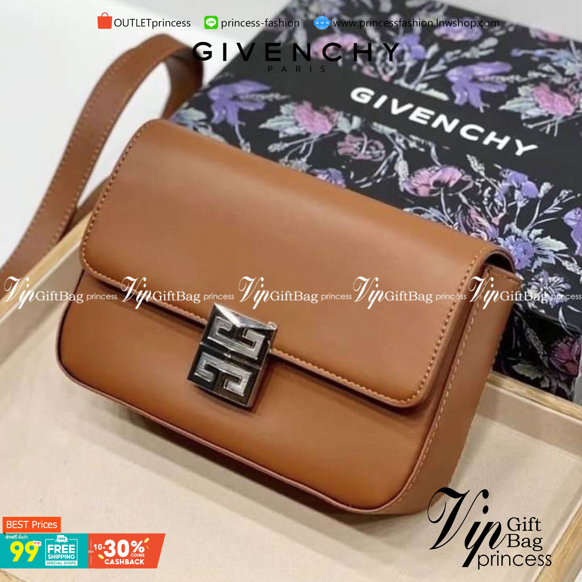 Givenchy Introducing 4G Medium Shoulder Bag วัสดุหนังแท้ อะไหล่สีเงิน ดีไซน์สวยงามทันสมัยรูปทรงสี่เหลี่ยมแบบคลาสสิก มาพร้อมสายหนังตีแบรนด์ Givenchy อันเป็นเอกลักษณ์เฉพาะของแบรนด์