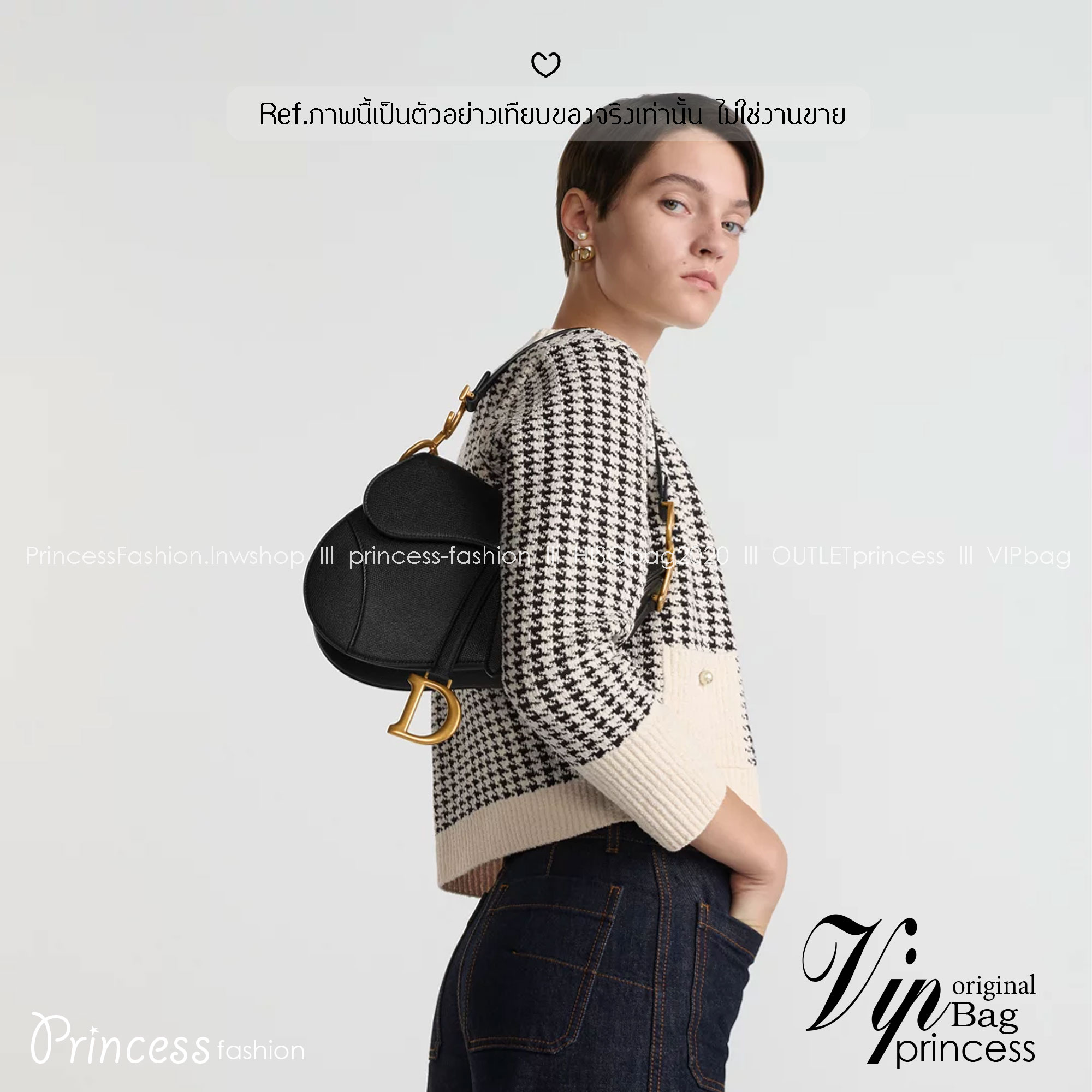 ORI หนังแท้ | DIOR Saddle Bag with Strap Grained Leather กระเป๋าถือ/สะพายทรงอานม้า รุ่นยอดนิยมที่มีเอกลักษณ์สวยงามเหนือกาลเวลา ลูกเล่นห้อยด้วยตัวอักษร D ตรงหูหิ้วมีกิมมิค CD สวยหรูดูแพง