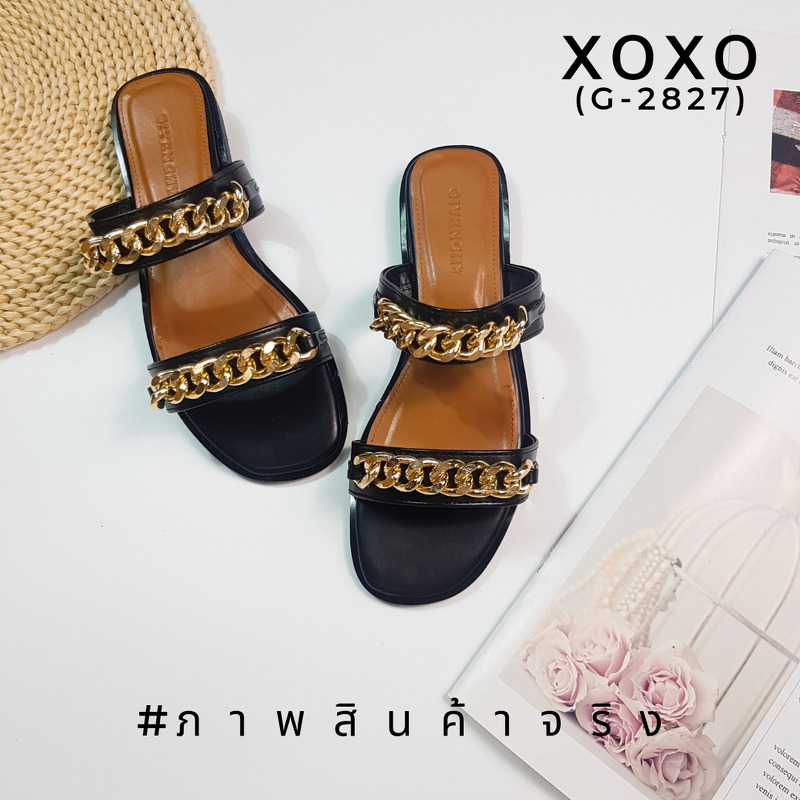 Givenchy Sandals แตะ โซ่ สวย เก๋ งานขายดีตลอดกาล แมทส์ชุดง่าย น้ำหนักเบา วัสดุหนัง PU แต่งโซ่อย่างดีอะไหล่หนา ดูแพงเกินราคาขาย น้ำหนักเบา