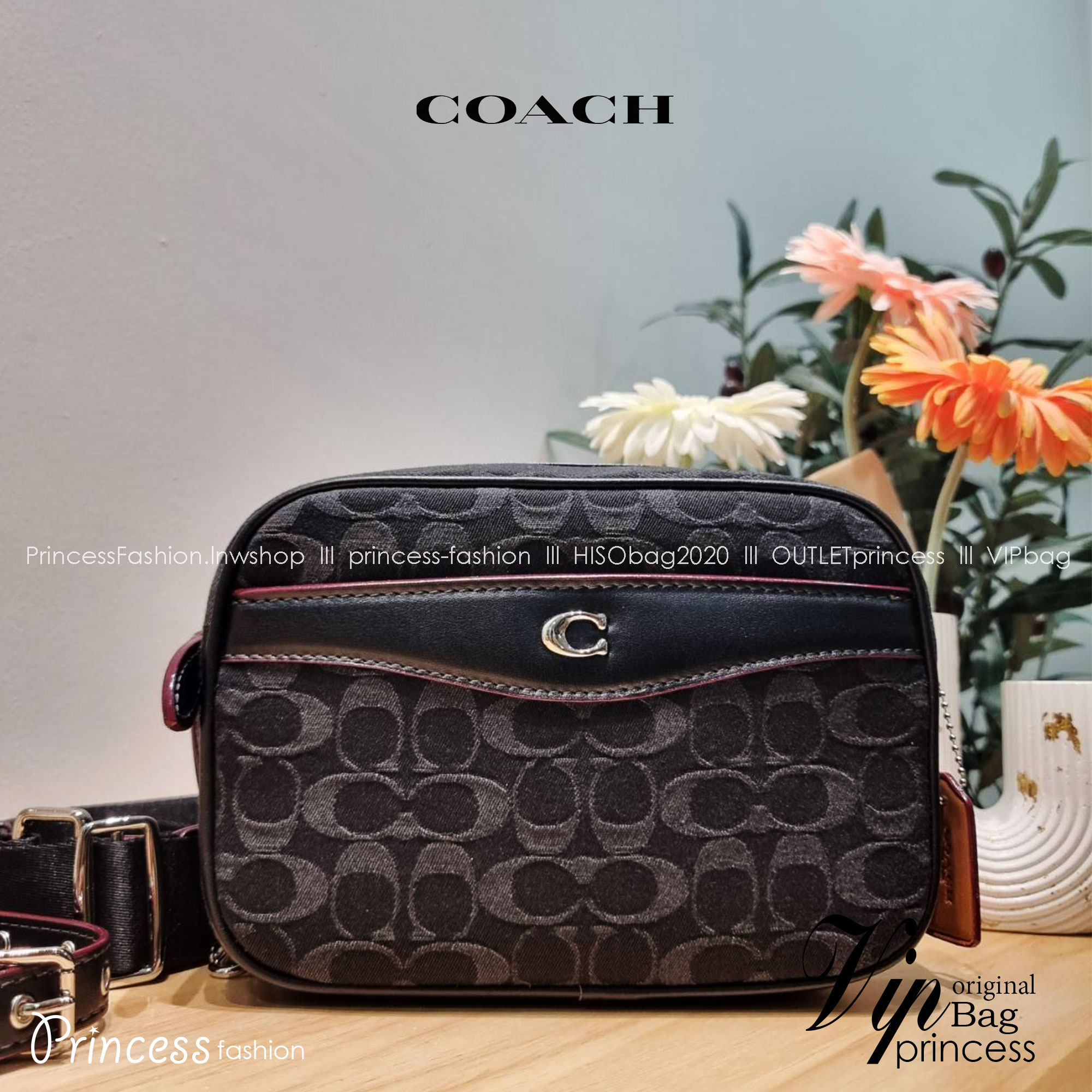 COACH CE744 CAMERA BAG IN SIGNATURE DENIM กระเป๋าสะพายข้างรูปทรงสวยคลาสสิค BLACK MULTI เกรดท็อปออริ เกรดดีสุด สลับแท้ 1:1