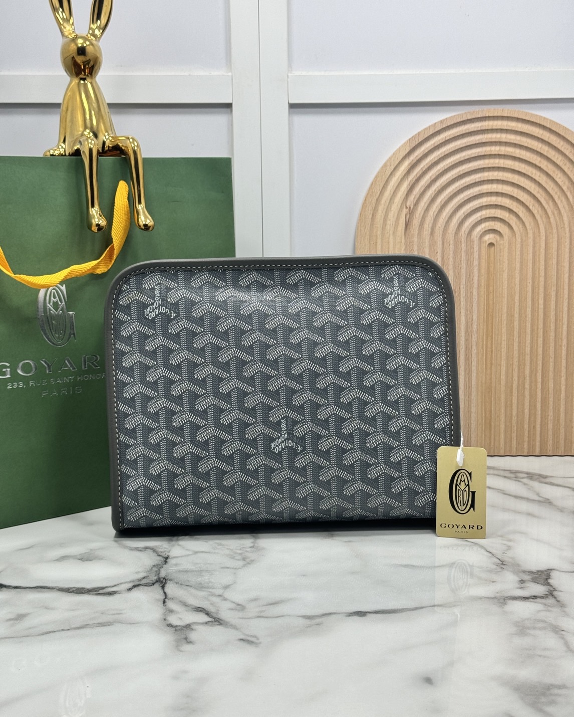 ORI หนังแท้ | Goyard Jouvence MM Toiletry Bag / Goyard Clutch bag กระเป๋าทรงคลัชกะทัดรัด เหมาะสำหรับการเก็บของในแนวตั้งและป้องกันการหกหรือรั่วไหล แคนวาสทำความสะอาดง่าย