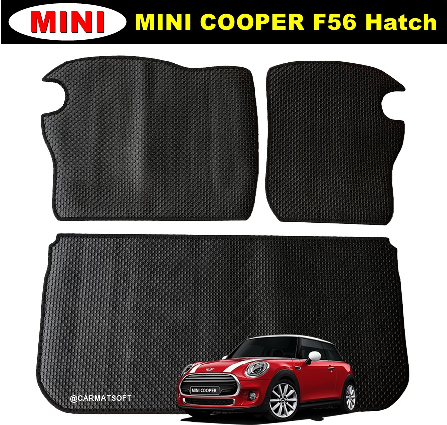 แผ่นปูท้ายรถ MINI COOPER F56 Hatch พรมกระดุมเม็ดเล็กpvc สีดำ +แผ่นปิดเบาะ เข้ารูป ตรงรุ่น