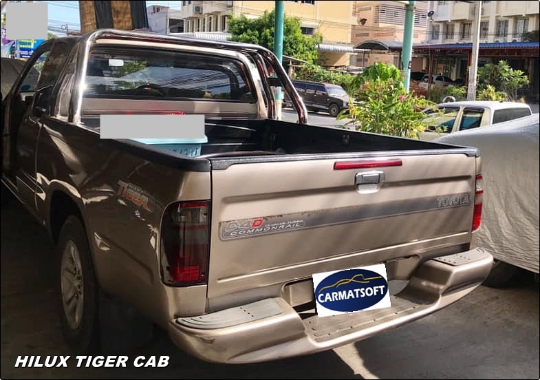 พรมปูพื้นรถยนต์TOYOTA TIGER CAB พรมลายไบเค่นสีดำด้ายแดง+แผ่นกันสึก (5ชิ้น)
