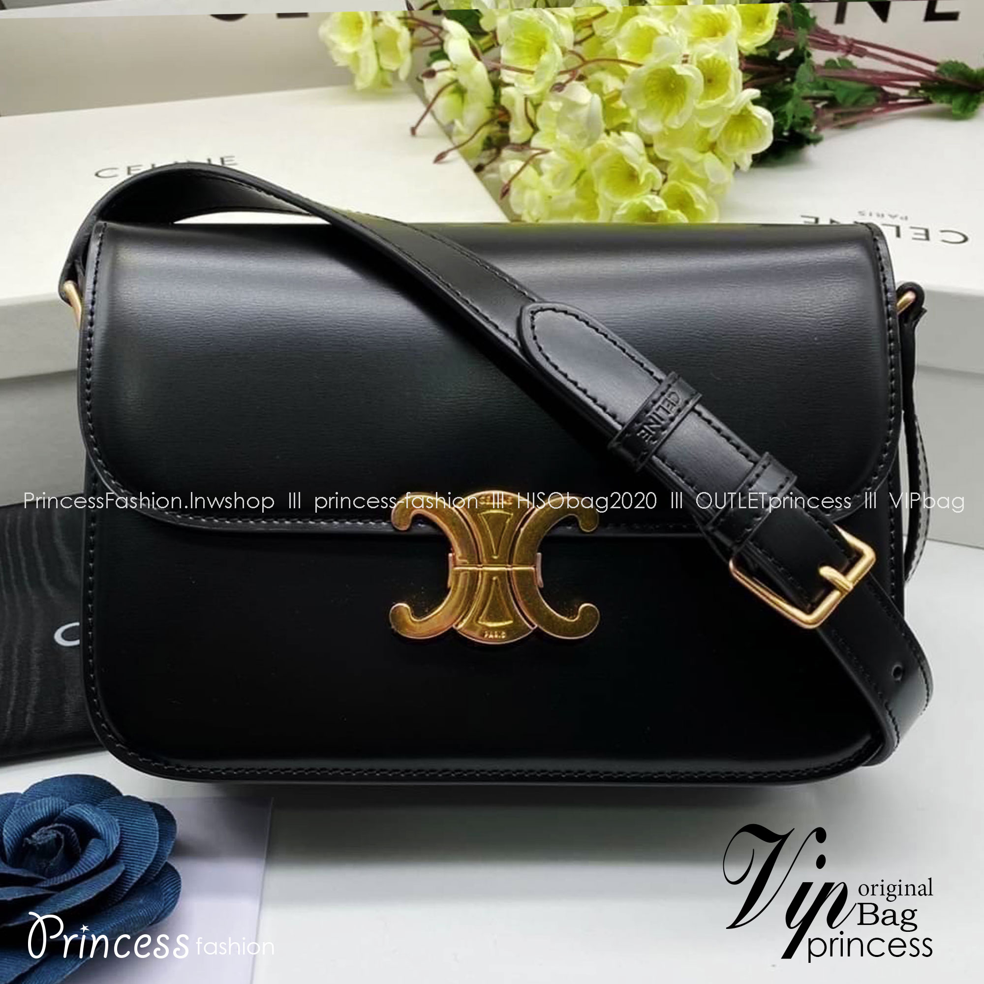 MEDIUM 22cm : CELINE CLASSIQUE TRIOMPHE BAG IN SHINY CALFSKIN / Celine Triomphe Bag / Celine Bag พร้อมส่ง 10 สี เกรดออริ 1:1 กระเป๋าแบรนด์หรูที่ควรมีแห่งปี