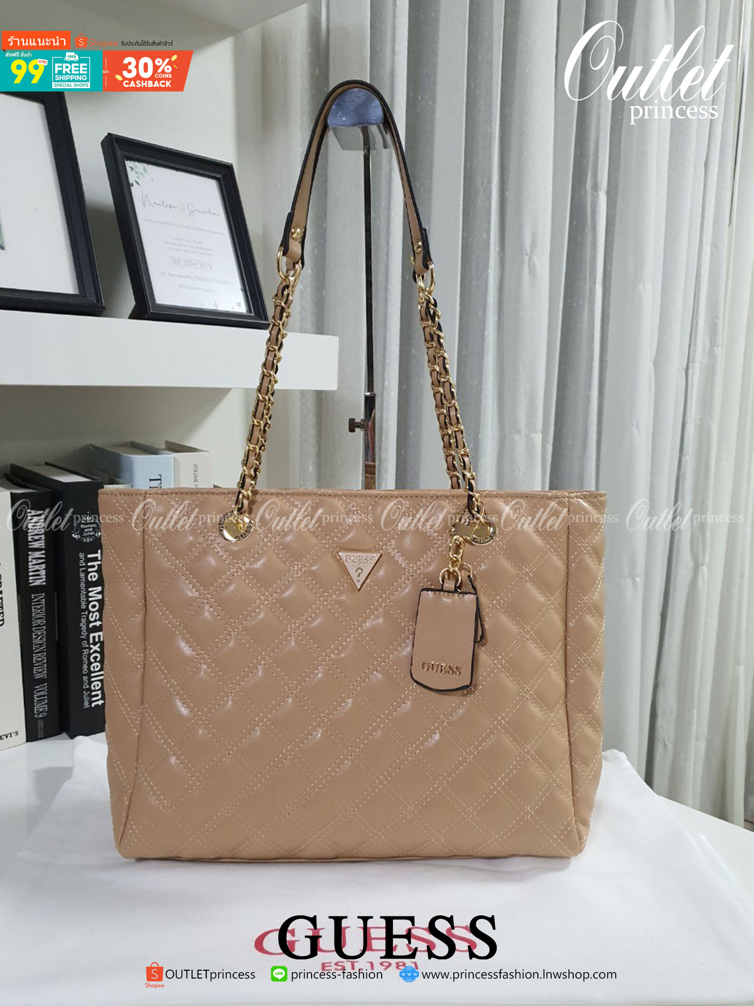 ของแท้ 💯% GUESS WOMEN'S CESSILY TOTE FLAP BAG ของแท้ กระเป๋าสะพายทรง SHOPPING BAG