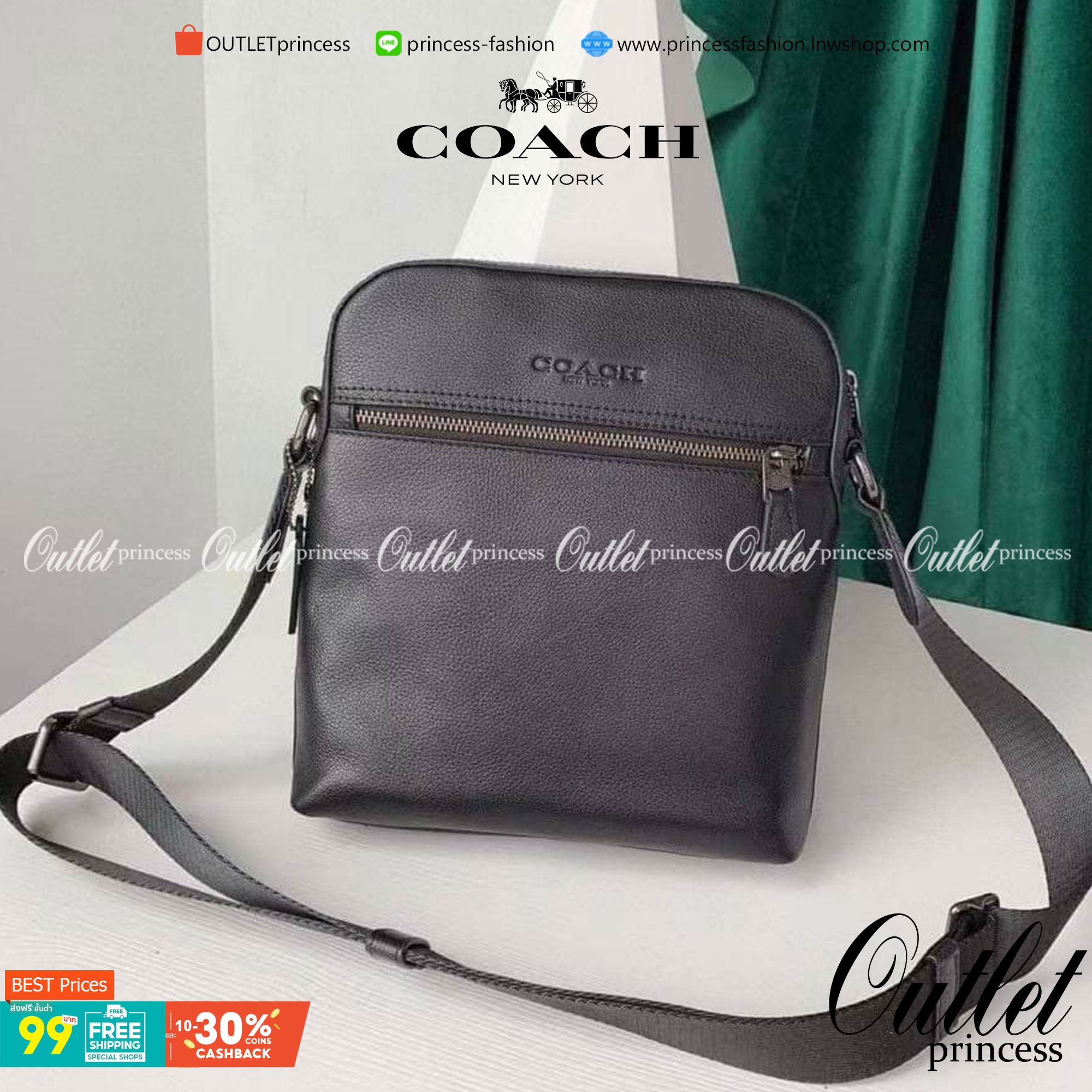 COACH HOUSTON FLIGHT BAG Calf Leather Black Smooth calf leather พร้อมส่งอีกครั้ง! กระเป๋าสะพายแบบครอสบอดี้ร์ของคุณผู้ชาย หนังแท้ ลายหนังสวย ด้านหน้ามีช่องซิปให้หนึ่งช่อง ช่องหลักกว้างใส่สัมภาระได้จุค่ะ พร้อมช่องเล็กใส่ของจุกจิกอีก3ช่องค่ะ สายสะพาย