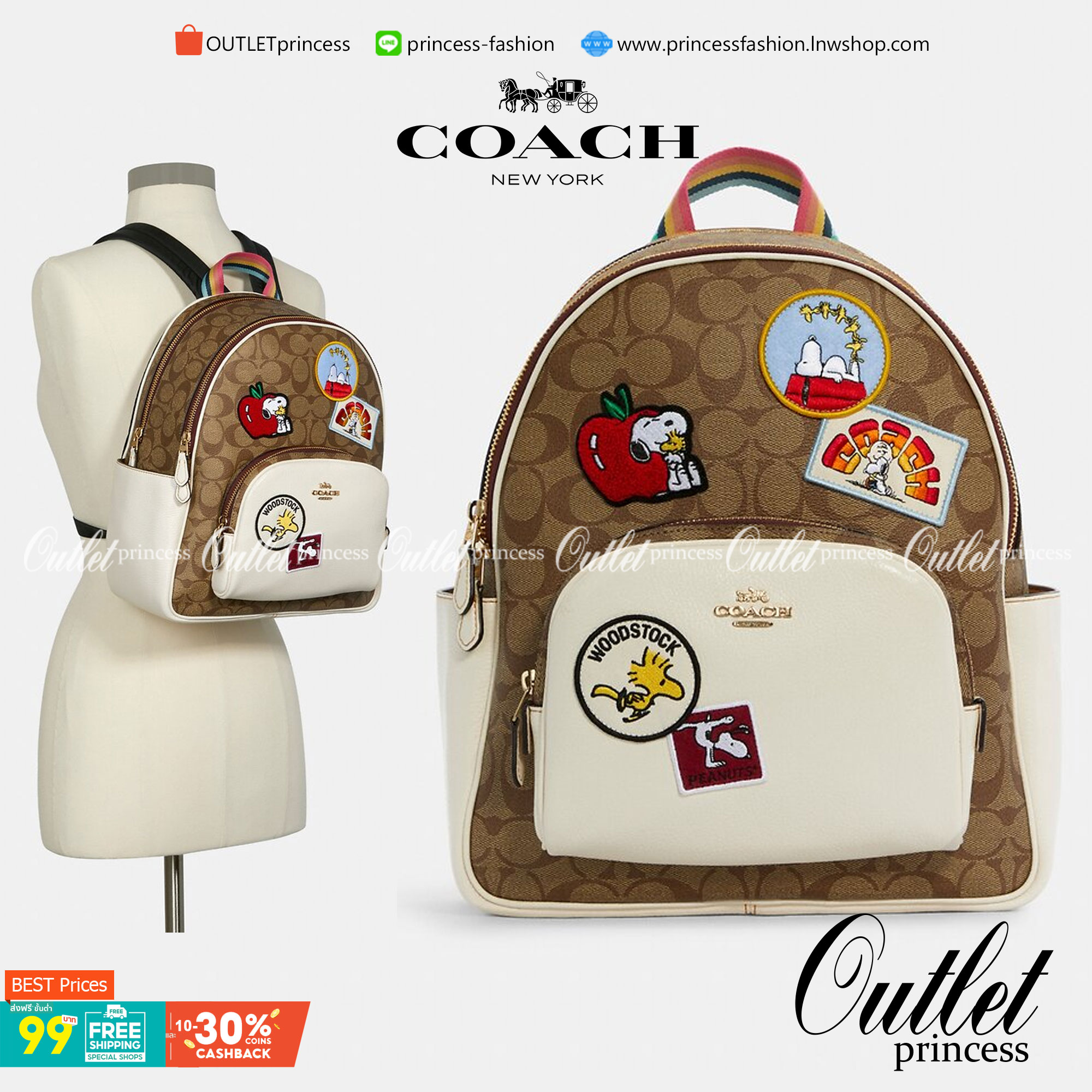 Coach X Peanuts Court Backpack In Signature Canvas With Varsity Patches เป้รุ่นลิมิเต็ดสุดหายาก!! คิ้วท์ๆ น่ารักน่าใช้มากๆ ด้วยดีไซน์ที่โดดเด่น 🎒💓 วัสดุหนังแคนวาสคุณภาพดี มีช่องซิปแยกให้หลายช่อง สายสะพายปรับได้ตามถนัด รุ่นนี้ขับผิวดีมากๆ ถ