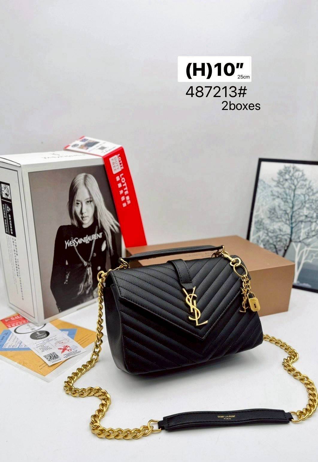 YSL College Medium in quilted leather Bag กระเป๋าสะพายไหล่ ดีไซน์ทรงสวยหรู ดูแพง วัสดุหนังลายคาร์เวีย เปิด-ปิดด้วยกระดุมแม่เหล็ก ภายในโล่งกว้าง แบ่งสัดส่วนไว้อย่างดี มาพร้อมหูจับในตัว