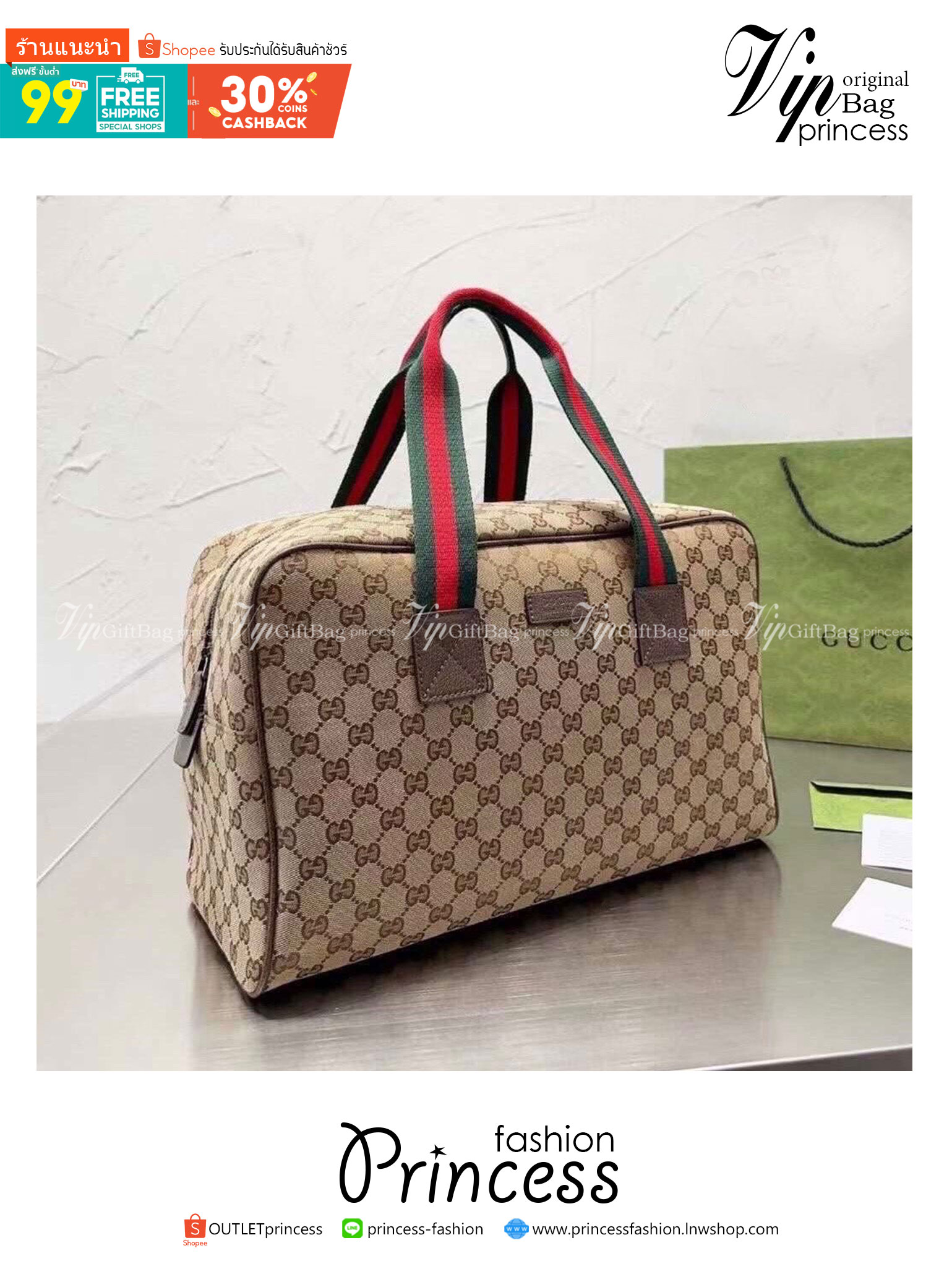 GUCCI Keepall Bag / GUCCI travel bag / GUCCI Vintage Monogram Web Handles Overnight Duffle Travel Bag กระเป๋าเดินทาง เตรียมความพร้อมสำหรับทริปเที่ยวช่วงสิ้นปี!! ดีไซน์เรียบง่าย แฝงความคลาสสิค ที่ใช้ได้ทั้งชายและหญิง