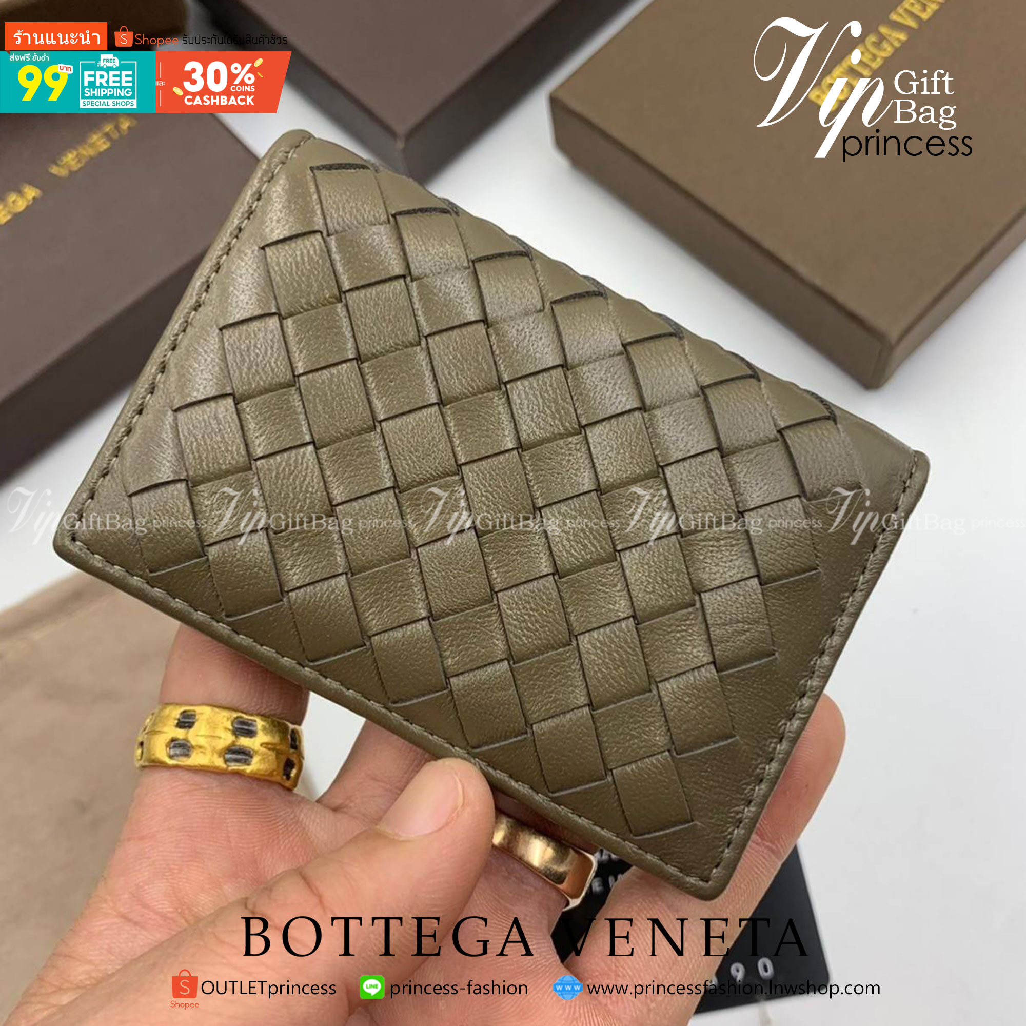 พรีเมี่ยมกิ๊ฟแท้ 100% 】หนังแท้ B ottega V eneta BI-FOLD MEN WALLET