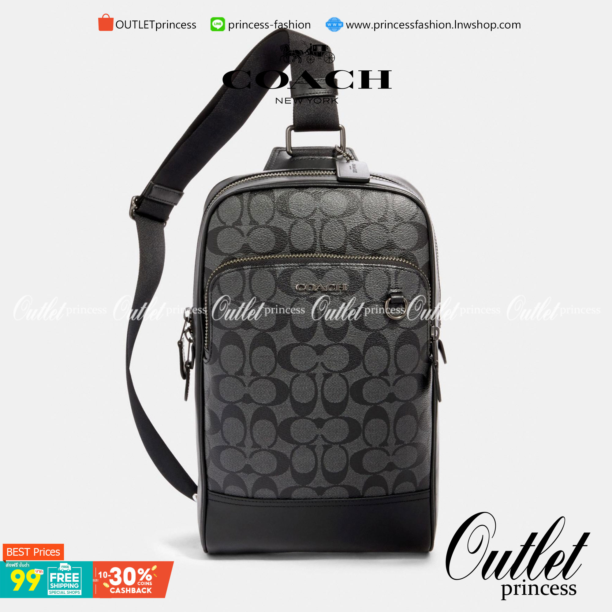 ใหม่ล่าสุด คุณผู้ชายห้ามพลาดเลยค่าา COACH GRAHAM PACK IN SIGNATURE ((89937)) พร้อมส่งที่ไทยค่ะ! กระเป๋าคาดอก สามารถคาดด้านหน้าหรือด้านหลังได้ตามแต่สะดวกค่ะ หนังแท้นิ่ม ทรงสวยมากๆค่ะสำหรับรุ่นนี้! มีช่องซิปตอนหน้าหนึ่งช่อง;ช่องหลักเปิดปิดแบบซิปคู่ ภายในโล่