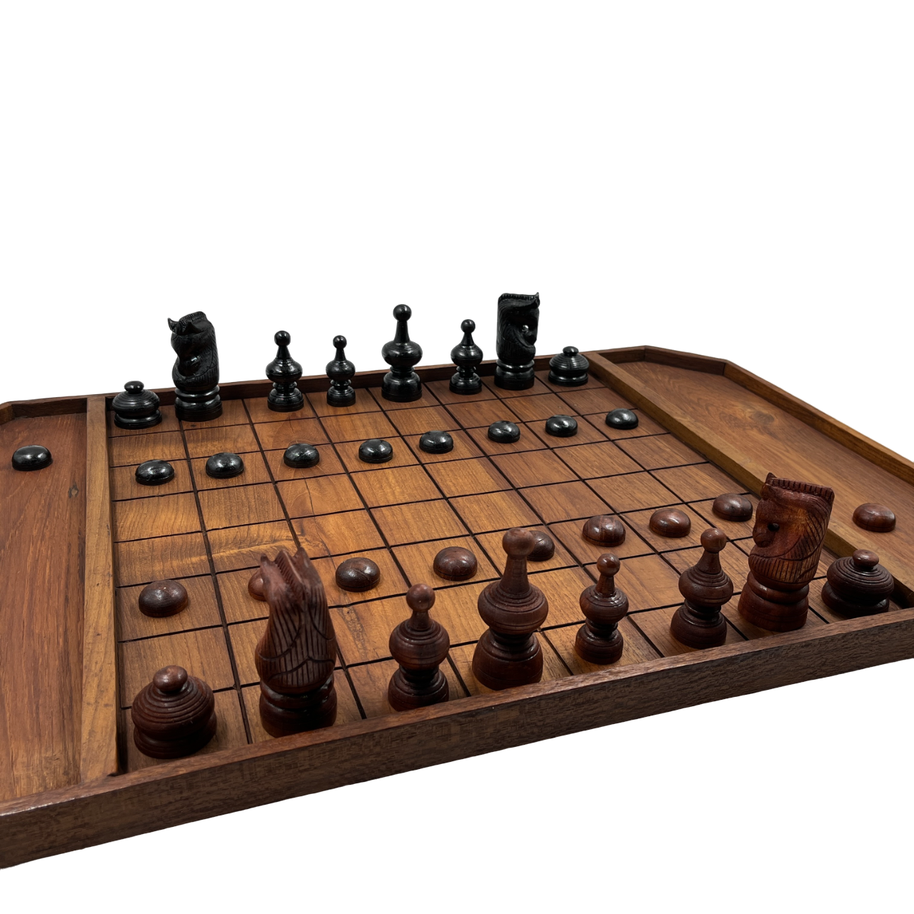 ชุดหมากรุกตัวหมากรุกไทยไม้สักชุดภูคาพร้อมกระดานไม้สักแบบหนา