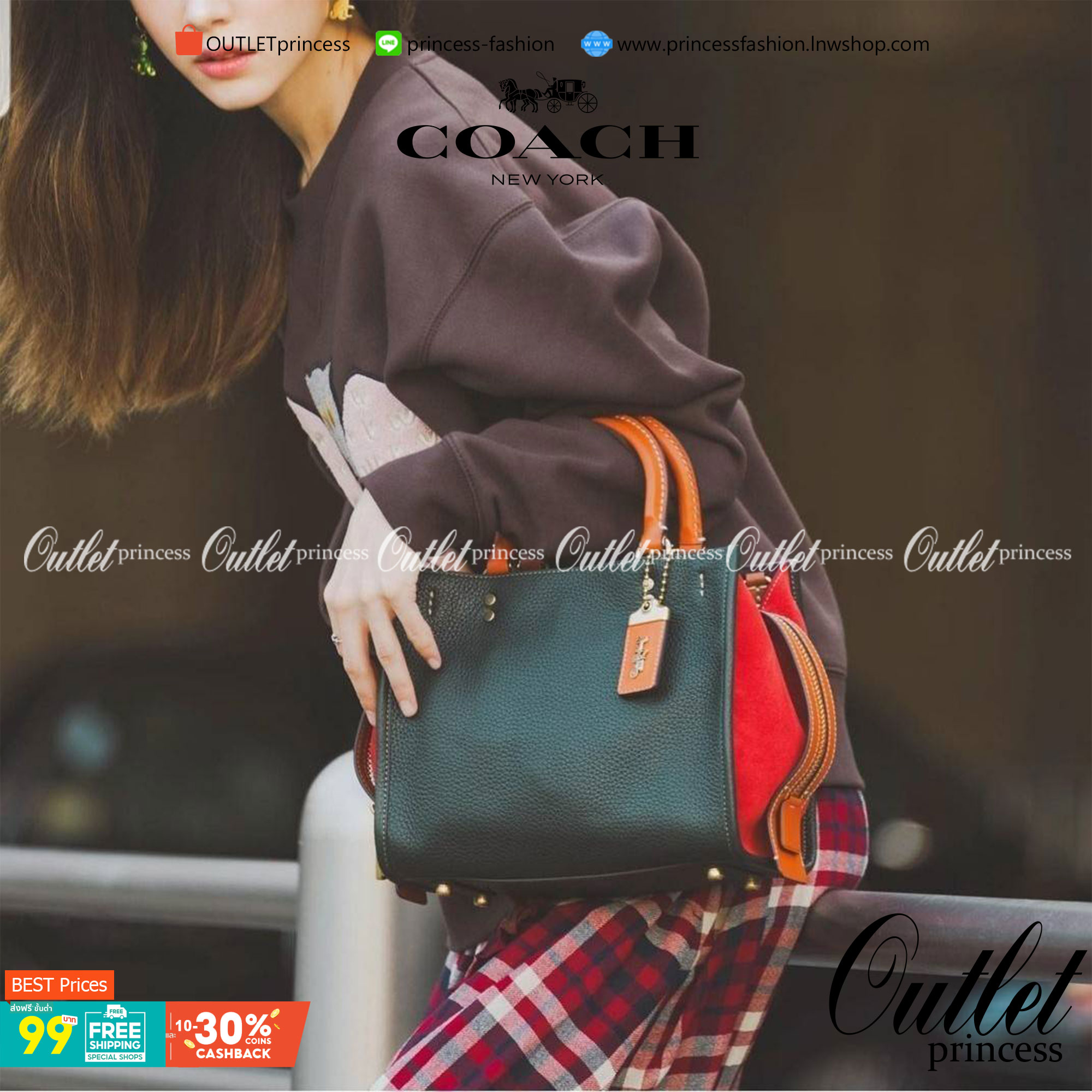 OUTLET 】COACH ROGUE 25 IN COLORBLOCK (C5575) ที่สุดแห่งความหรูหรา สุดคลาสสิค 🌺กระเป๋าหนังแท้คุณภาพเยี่ยม สัมผัสนิ่มละมุนจนต้องหลงรัก ด้านข้างเพิ่มความสวยเก๋ด้วยหนังกลับ อยู่ทรงสุดสวย น่าใช้ น่ามอง จนใครๆต้องเหลียวหลังตาม//ด้านในมี 2 ช่องกว้าง กับอ