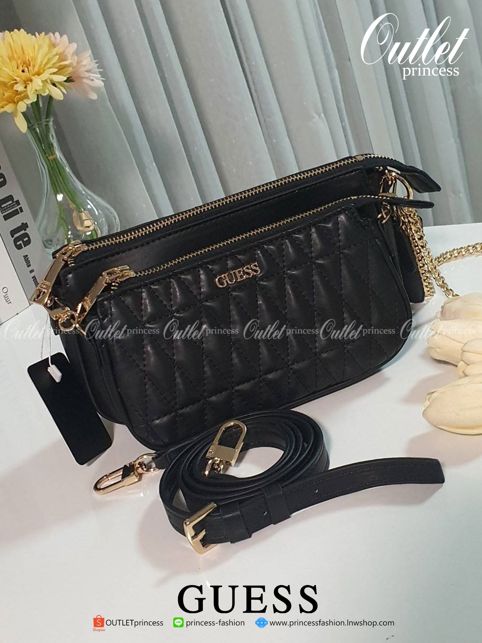 ของแท้ ซื้อ1ได้ถึง2 กับ แบรนด์ GUESS รุ่น ARIE DOUBLE POUCH CROSSBODY BAG กระเป๋าสะพายไหล่-ครอสบอดี้ ใช้ได้หลายสไตล์
