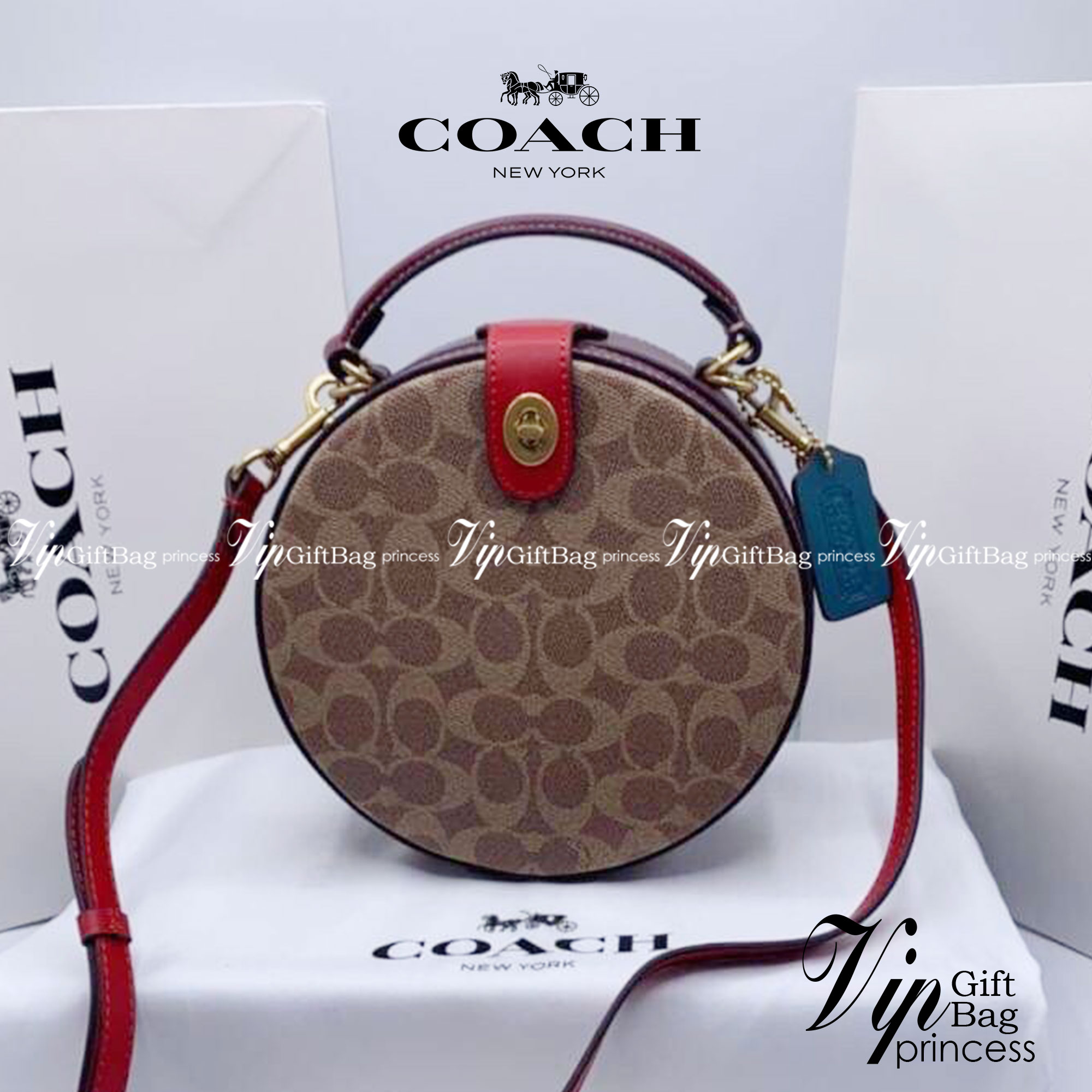 COACH LUNAR NEW YEAR CIRCLE BAG IN SIGNATURE CANVAS กระเป๋าทรงกลม ถือและสะพายข้างได้ วัสดุหนังแท้ ลาย C สวยหรู!! ตามแบบฉบับแบรนด์ ดูแพงมาก ราคาสุดคุ้มแบบนี้ ต้องมีไว้ใช้สักใบน้า!!
