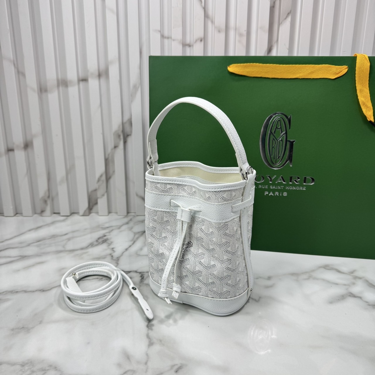 RI หนังแท้ | Goyard Petit Flot Mini bucket bag กระเป๋าสะพายทรงบัคเก็ต ไซส์มินิ ดูผู้ดีในตัว วัสดุหนังแคนวาสพิมพ์ลายสวยคม