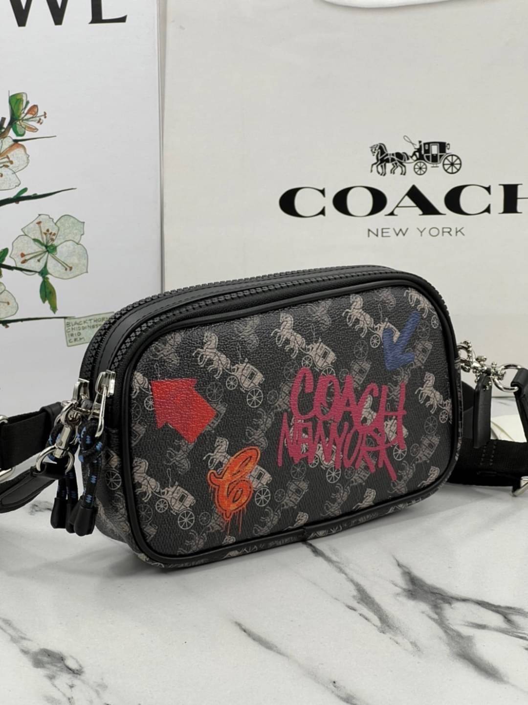 COACH CROSSBODY POUCH WITH HORSE AND CARRIAGE PRINT (F84639) พร้อมส่งที่ไทย