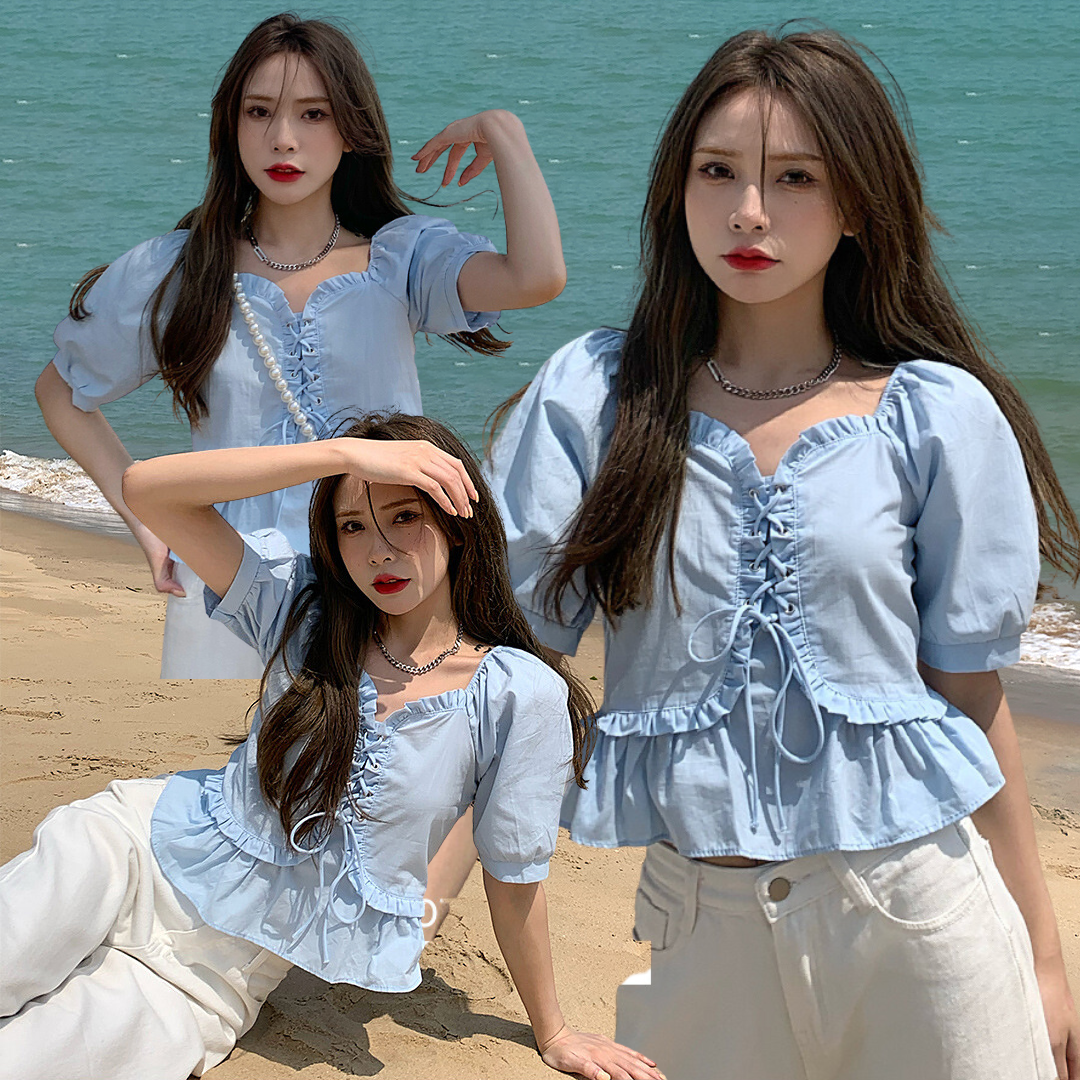 พร้อมส่ง 2 สี 🛌🌟 Winna tops เสื้อแขนสั้นแต่งสายผูก (36410)