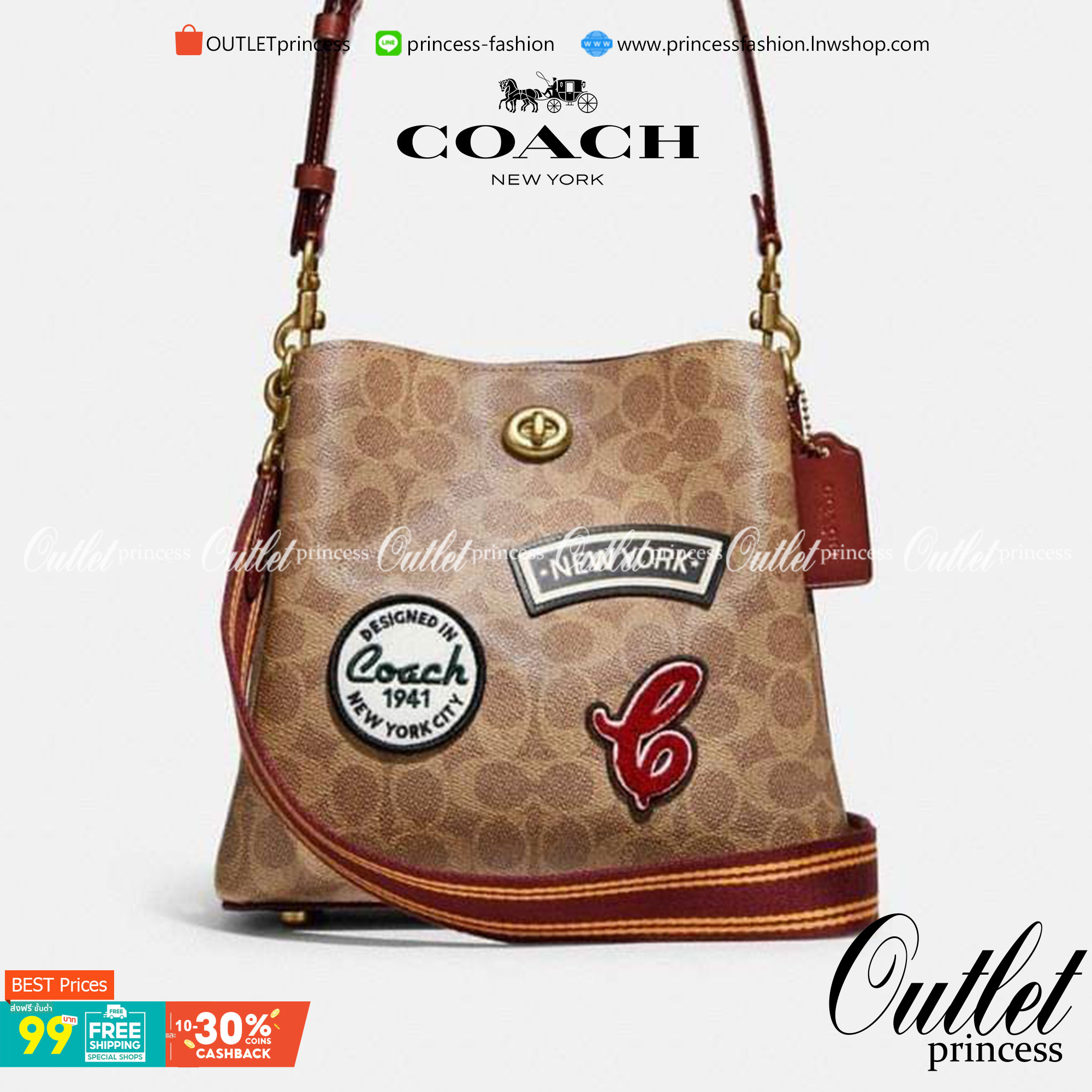 Coach Willow Bucket Bag In Signature Canvas With Patches รุ่นใหม่ล่าสุด พร้อมส่งที่ไทย