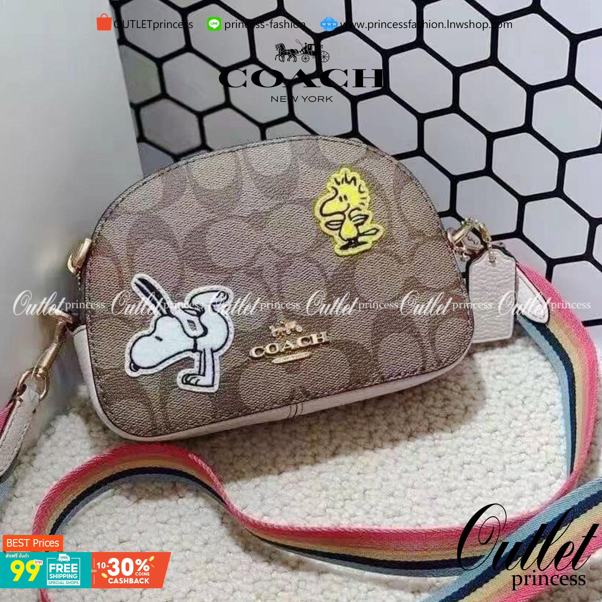 OUTLET 】COACH SNOOPY x PEANUTS MINI SERENA SATCHEL IN SIGNATURE CANVAS sling crossbody 4238 Coach Original Limited Edition Collection กระเป๋าครอสบอดี้ทรงยอดฮิต ขนาดกะทัดรัด คอลเลคชั่นพีนัท รุ่นนี้สามารถใช้ยูนิเซ็กส์ได้เลย สาวๆหนุ่มๆได้หมดไม่เกี่ยง!! รูปทร