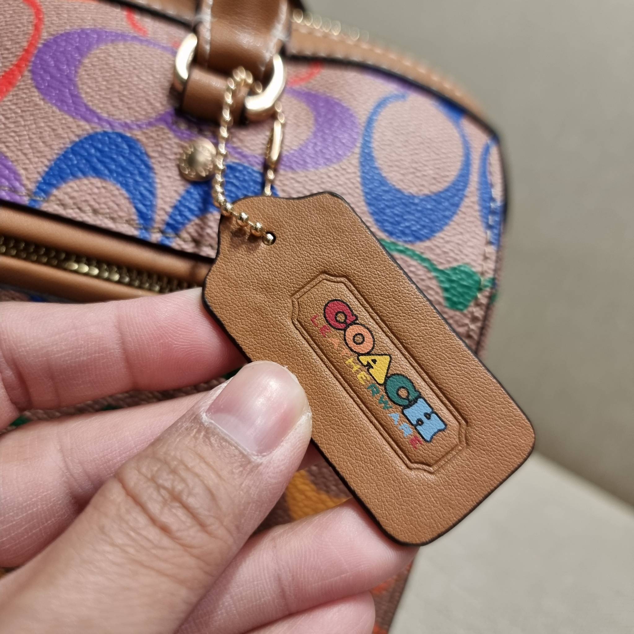 COACH C4396 ROWAN SATCHEL IN RAINBOW SIGNATURE CANVAS กระเป๋าทรงหมอนยอดฮิต คอลเลคชั่นที่สวยโดดเด่น ด้วยดีไซน์เรนโบว์ สดใส!! รูปทรงสวยงาม คลาสสิค และใช้งานได้อย่างกระฉับกระเฉง วัสดุหนังแคนวาสเคลือบลาย ทนทาน ภายในโล่งกว้าง มีช่องซิปและแบ่งสัดส่วนได้ลงตัว บอ