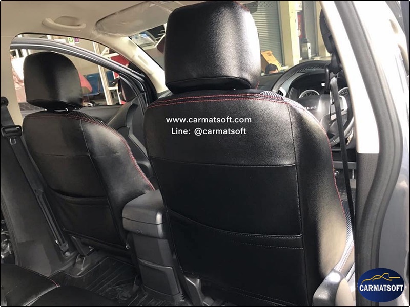 ชุดหุ้มเบาะรถยนต์ D-MAX 4ประตู 2012-18 หนังPVC เกรดA เข้ารูป สีดำด้ายแดง/เคฟล่า