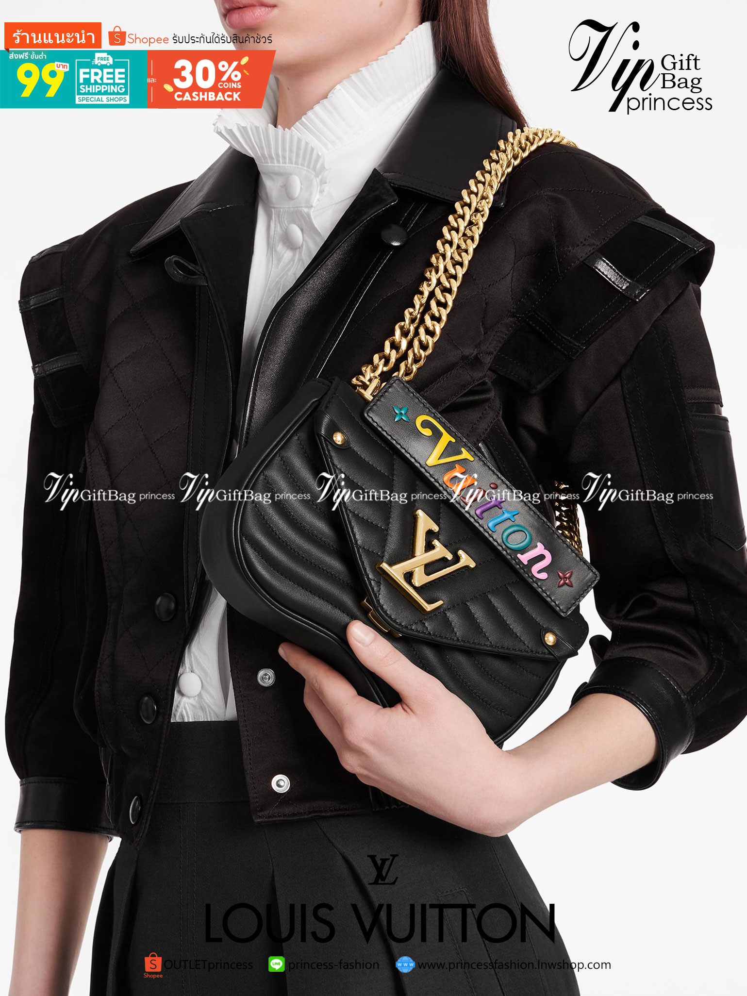 หนังแท้ LOUIS VUITTON New Wave black quilted leather bag พร้อมส่งที่ไทย ภาพสินค้าถ่ายจากงานขายจริง ใช้งานต่างประเทศได้