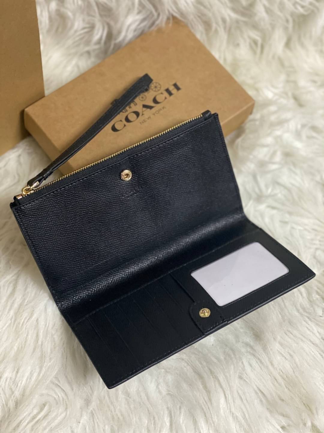 COACH 73156 Pebbled Leather Long Wallet พร้อมส่งสีดำ สีน้ำตาล