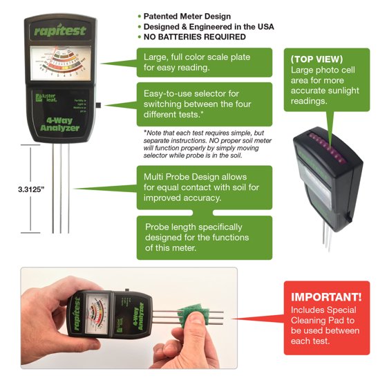 เครื่องวัดดิน แบบ 4in1 วัดปุ๋ย NPK โดยรวมในดิน, pH ดิน, ความชื้น และปริมาณแสง รุ่น 1880