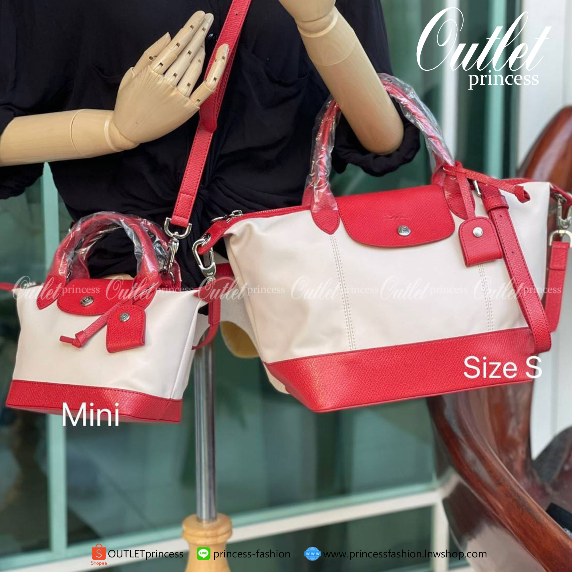 ของแท้ 100% LONGCHAMP LE PLIAGE CUIR MAKE A WISH TOP HANDLE BAG S Color: Red