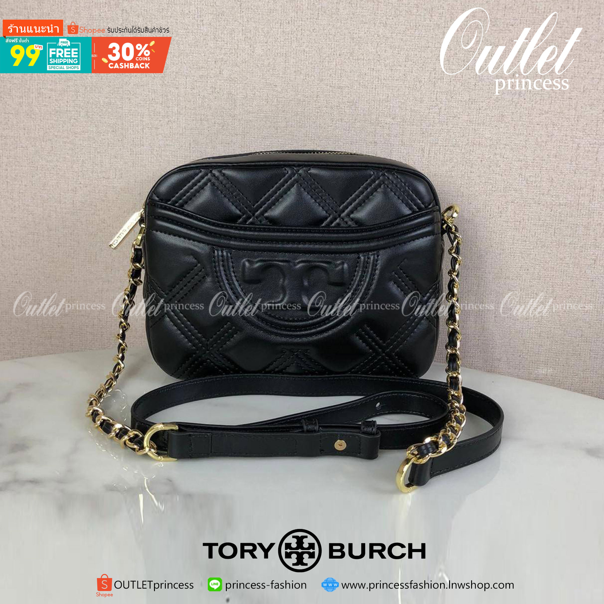 ของแท้ 💯% กระเป๋าสะพาย TORY BURCH ด้านหน้ามีช่องใส่ของ 1 ช่อง ด้านบนเปิด - ปิดกระเป๋าด้วยซิป