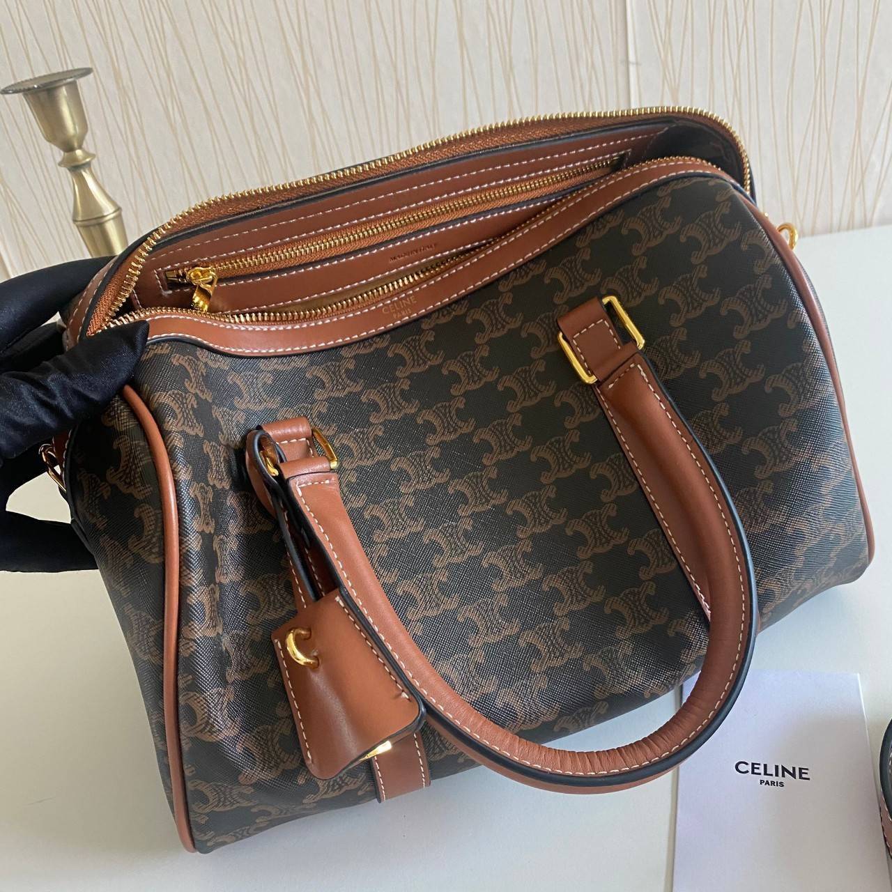 CELINE BOSTON BAG IN TRIOMPHE CANVAS AND CALFSKINTAN VIP GIFT WITH PURCHASE (GWP) พรีเมี่ยมกิ๊ฟ Limited Edition