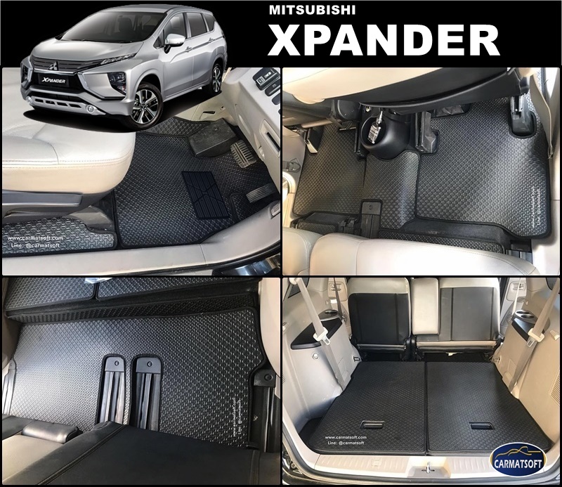 พรมปูพื้นรถยนต์ MITSUBISHI XPANDER พรมลายไบเค่นสีดำ+แผ่นกันสึก เต็มคัน