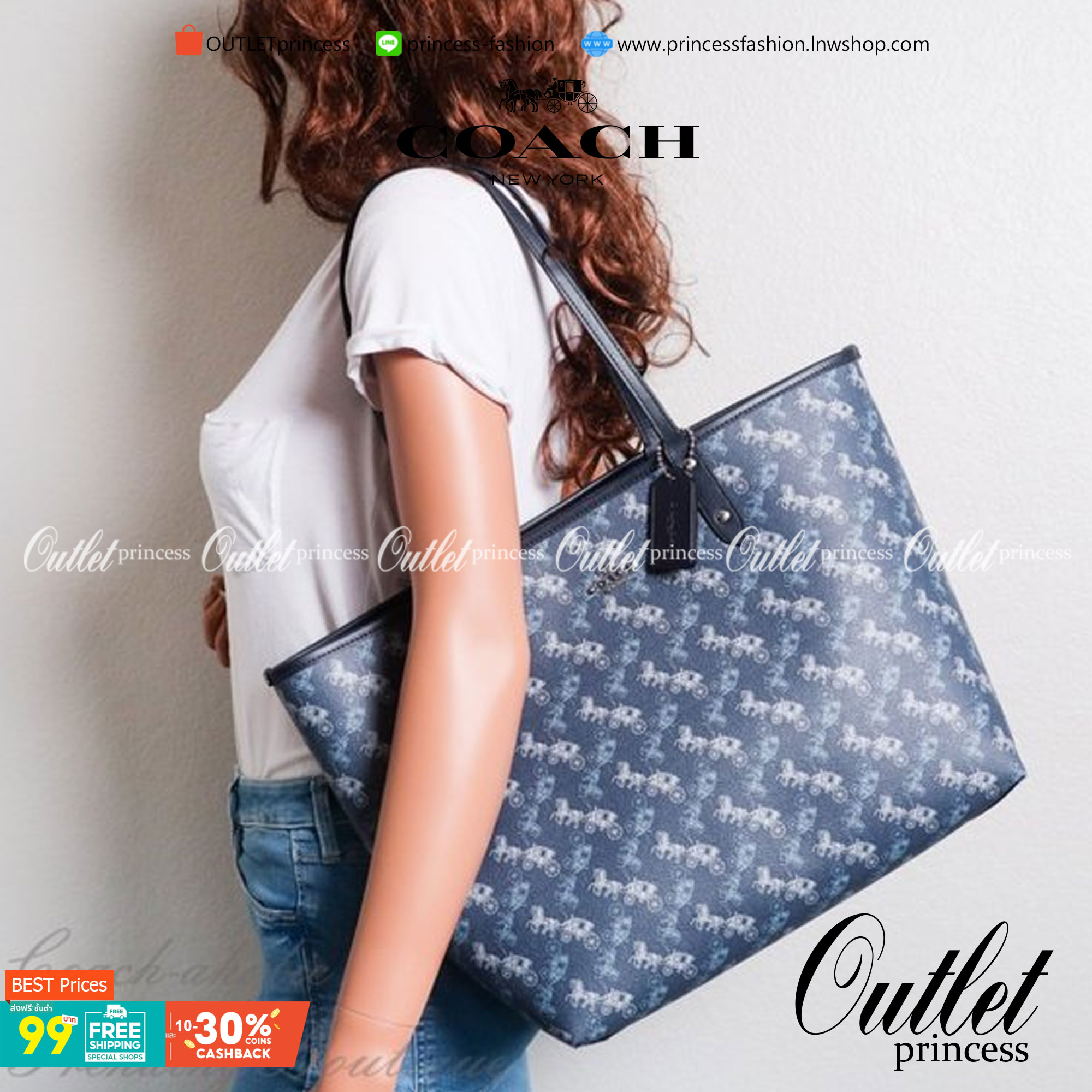 COACH 91107 REVERSIBLE CITY TOTE WITH HORSE AND CARRIAGE PRINT ใช้ได้ 2 ด้าน 🔺ทรง Tote รุ่นแนะนำค่ะ!! วัสดุ pvc อย่างดี นิ่มยวบตัวสวย ลายรถม้าทั้งใบค่ะ (ในไทยหายากค่ะลายนี้) 📌สามารถใช้ได้ทั้งด้านในและด้านนอกนะคะ สวยทั้ง2ด้านเลยทีเดียว เป็น