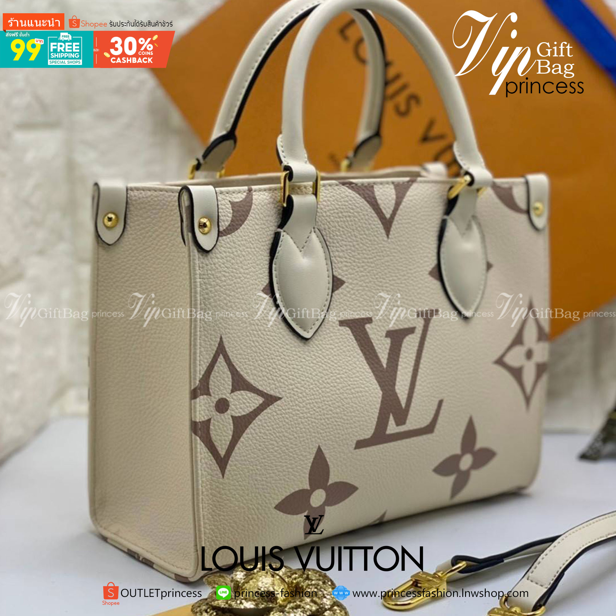 พรีเมี่ยมกิ๊ฟแท้ 100% 】พร้อมส่งที่นี่ที่เดียว VIP gift Louis Vuitton Onthego งานหนังแท้ จุของได้เยอะมาก มี5สี