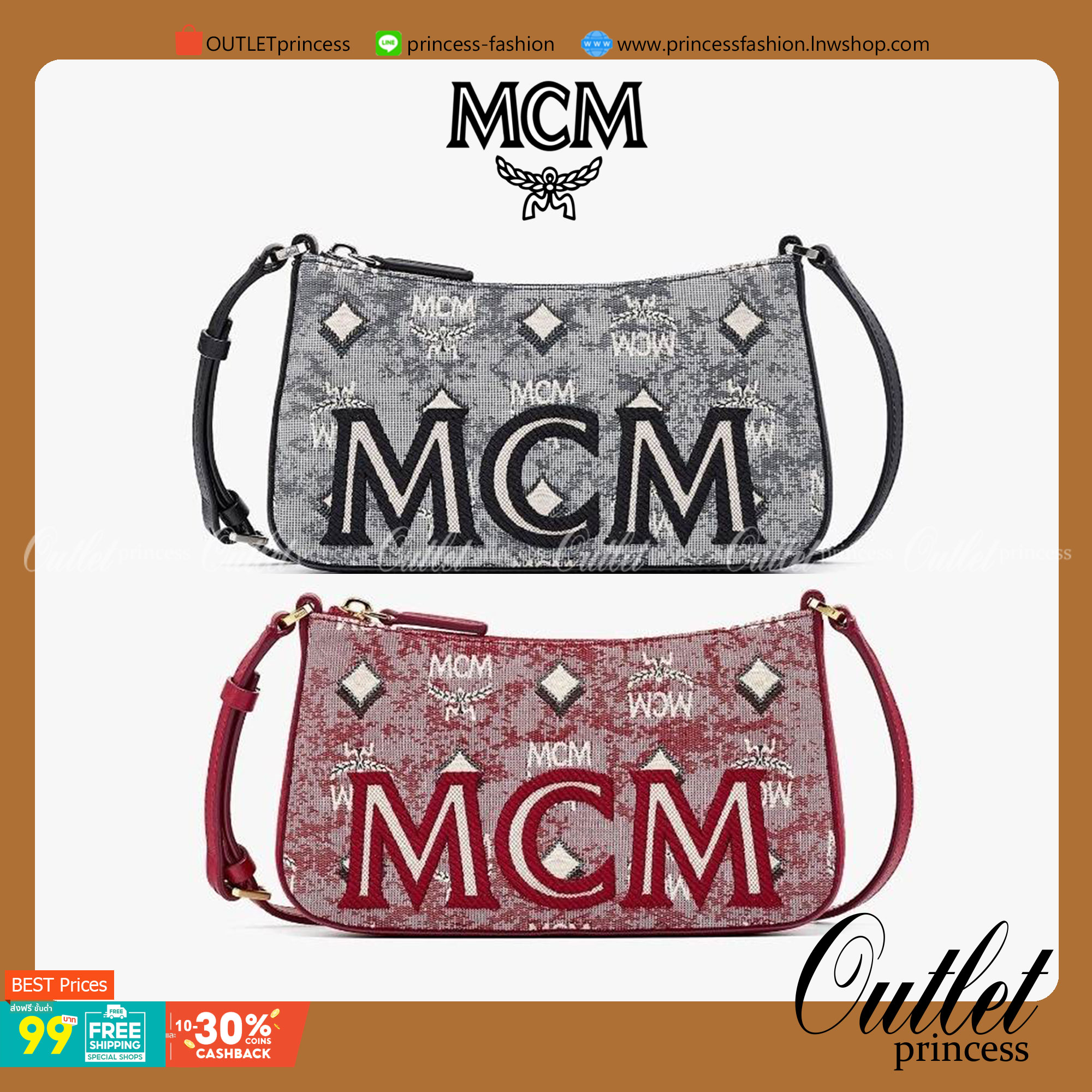 M.C.M MINI SHOULDER BAG IN VINTAGE JACQUARD MONOGRAM คอลเลคชั่นใหม่ล่าสุด โดดเด่นด้วยลายโมโนแกรม ถักทอบนผ้า woven jacquard กระเป๋าสะพายทรงพอชที่ไม่ธรรมดา มาพร้อมสายสะพายในตัว สามารถปรับใช้ได้ 2 แบบ สายยาวสะพายข้าง หรือจะนำสายเส้นกลางออกและปรับใช้สะพายไหล่