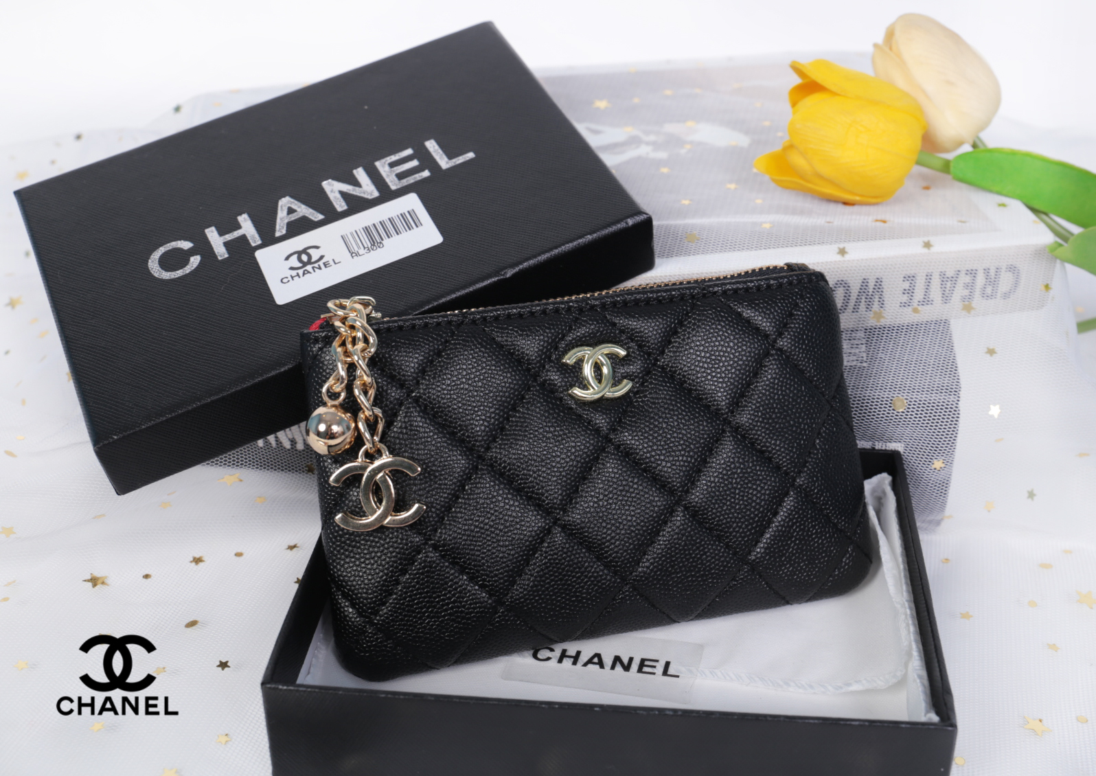 CHANEL Wallet Coin Pouch New / chanel o case black caviar สวยหรู ดูแพง น่าใช้มากค่ะ พร้อมสายโซ่สำหรับห้อยพวงกุญเเจ อะไหล่ทองทั้งใบ