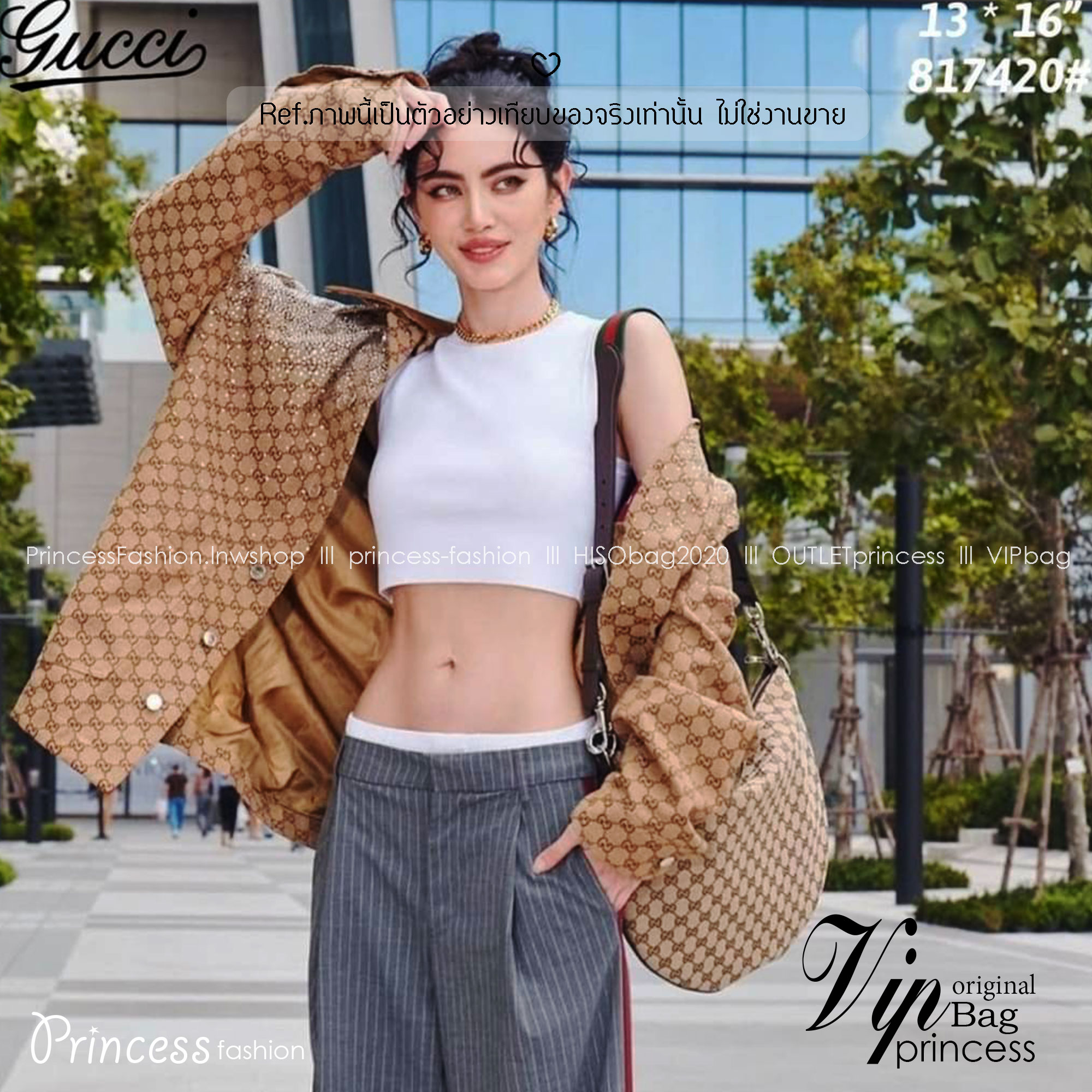 Gucci B medium shoulder bag รุ่นใหม่แบรนด์หรู กระเป๋าสะพายทรงโฮโบ ขนาดใหญ่ จุของได้เยอะ ใหม่ล่าสุดก่อนใคร รูปทรงสวยคลาสสิค พิมพ์ลาย GG คมชัด ภายในเป็นช่องโล่ง เป็นไอเท็มสวยรับทรัพย์ก่อนปีใหม่ได้เลย