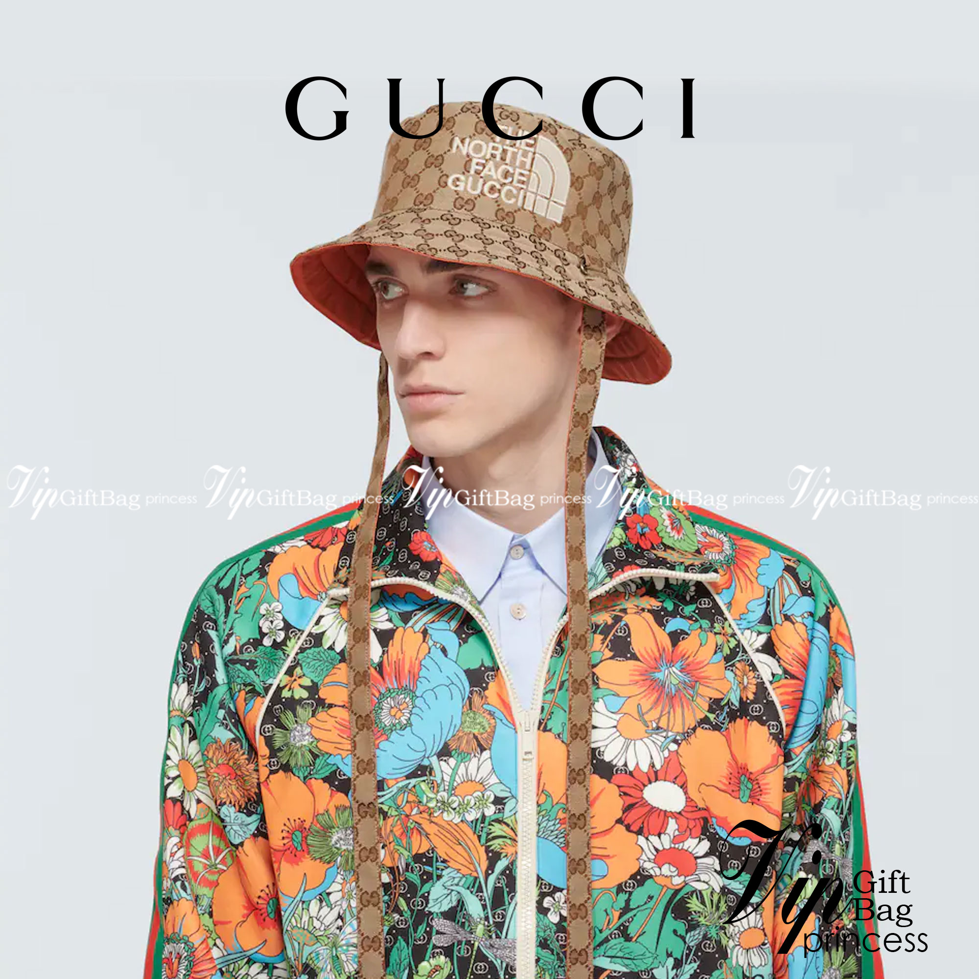 The North Face x Gucci GG canvas hat พร้อมส่งที่ไทย หมวกผ้าแคนวาสใส่ได้ 2 ด้าน พร้อมสายรัดคางเส้นยาว งานปักละเอียดคมชัด เกรดออริจินอล สวย คุ้มค่าค่ะ