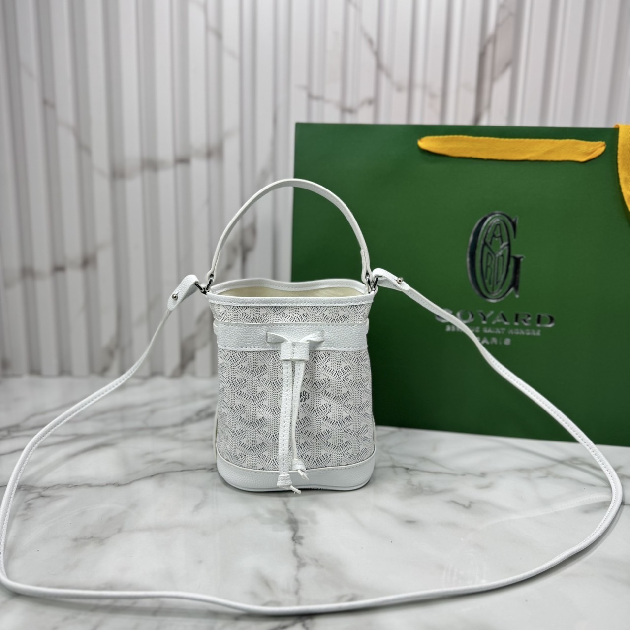 RI หนังแท้ | Goyard Petit Flot Mini bucket bag กระเป๋าสะพายทรงบัคเก็ต ไซส์มินิ ดูผู้ดีในตัว วัสดุหนังแคนวาสพิมพ์ลายสวยคม